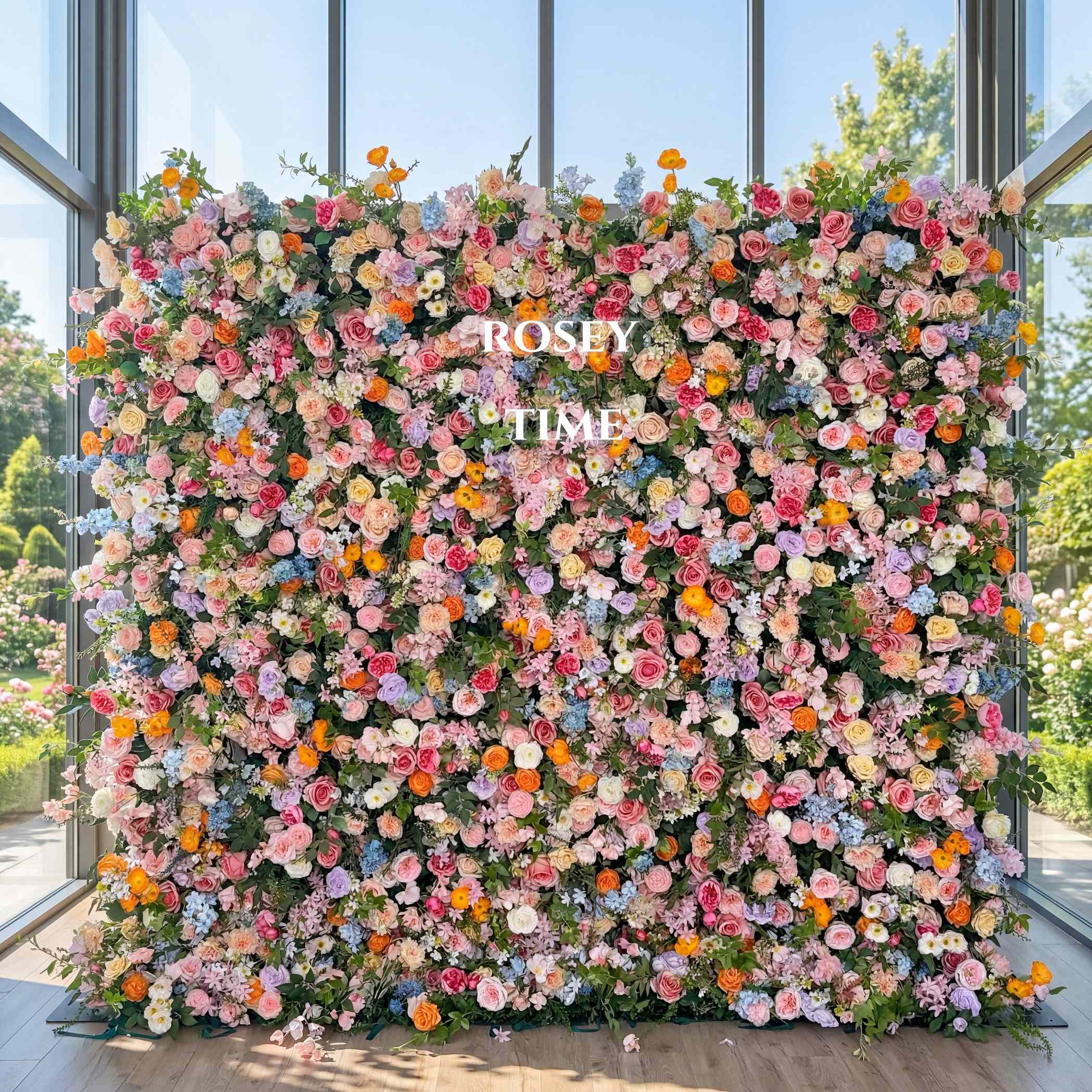 Roseytime Colorful Flower Wall Roll Up Fabric Back #RTW321