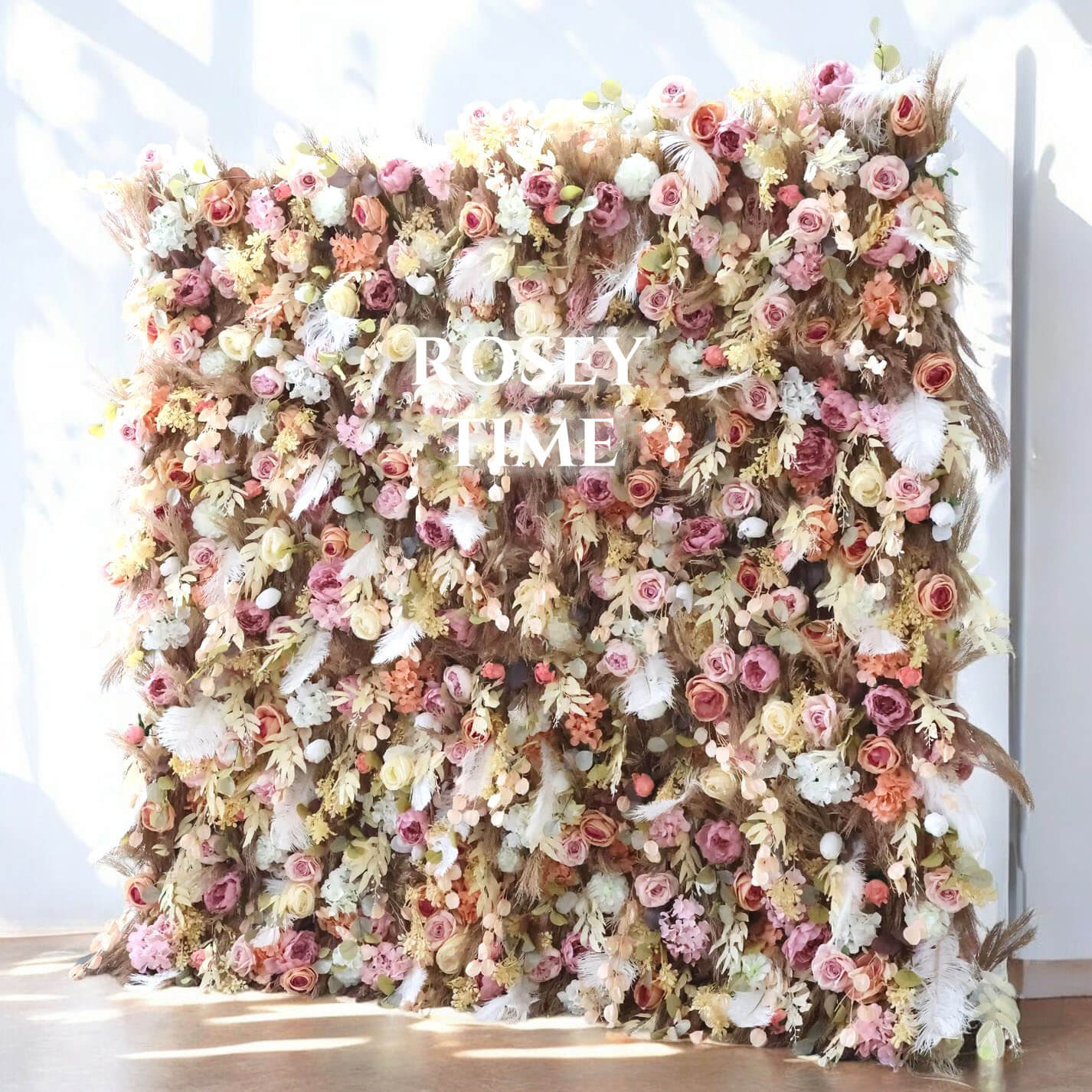 Roseytime 5D Dusty Rose&Tan Flower Wall Roll Up Fabric Back #RTW218