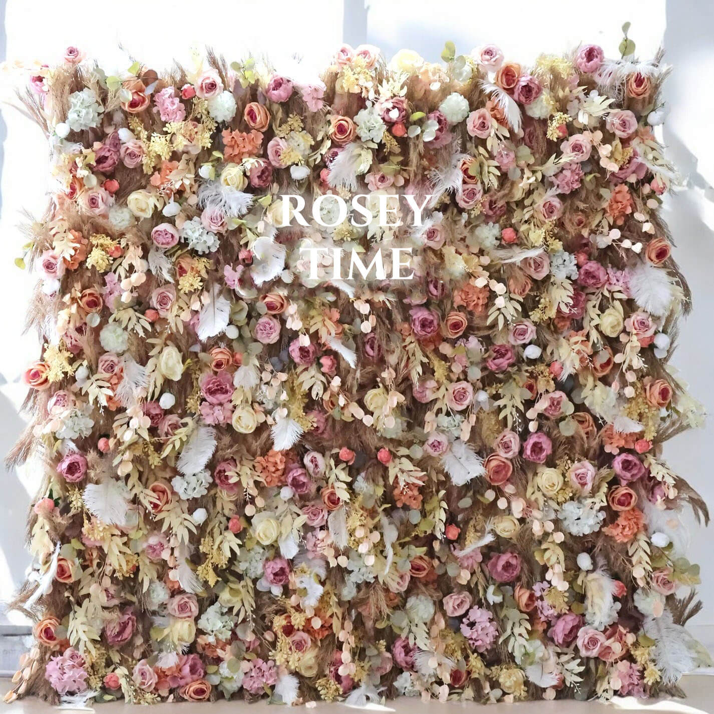 Roseytime 5D Dusty Rose&Tan Flower Wall Roll Up Fabric Back #RTW218
