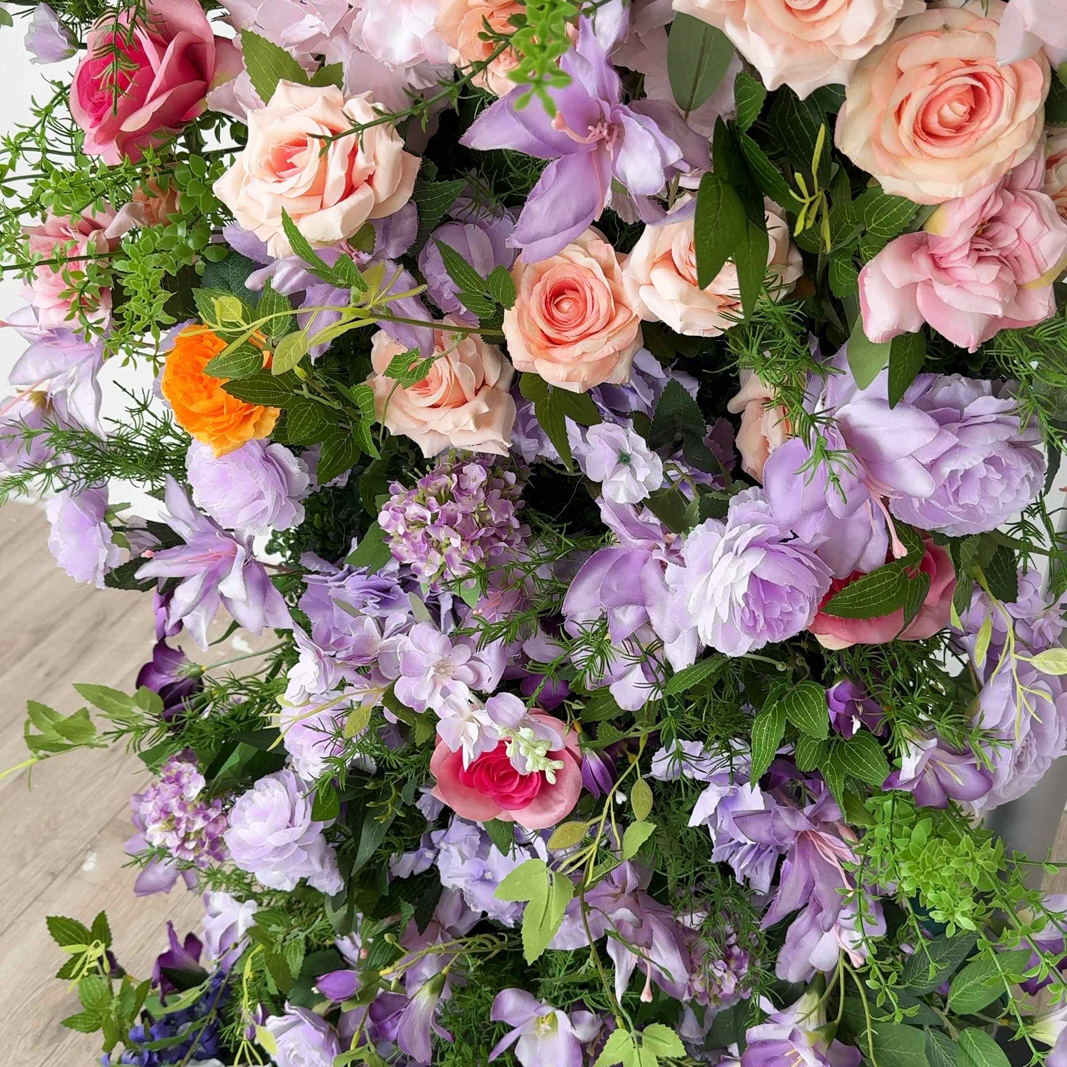 Roseytime Purple&Pink Square Flower Arch Fabric Back#RTA373