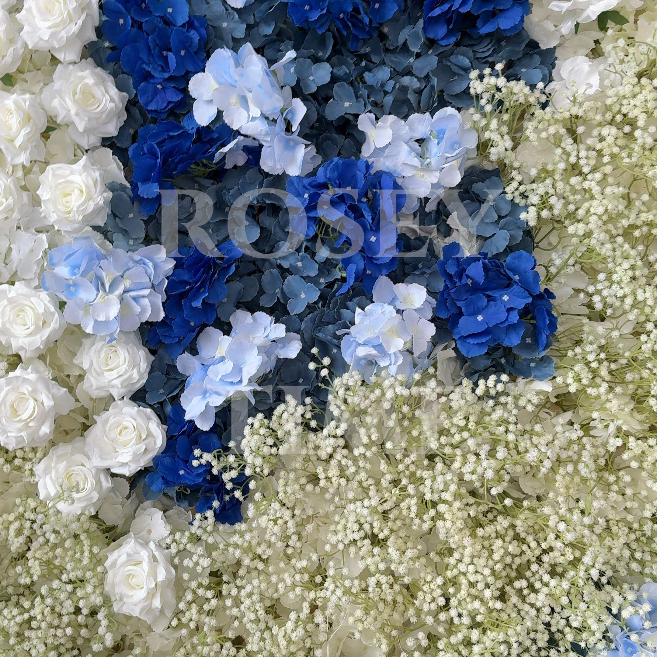 Roseytime 5D Blue With Baby's Breath Flower Wall Roll Up Fabric Back #RTW362