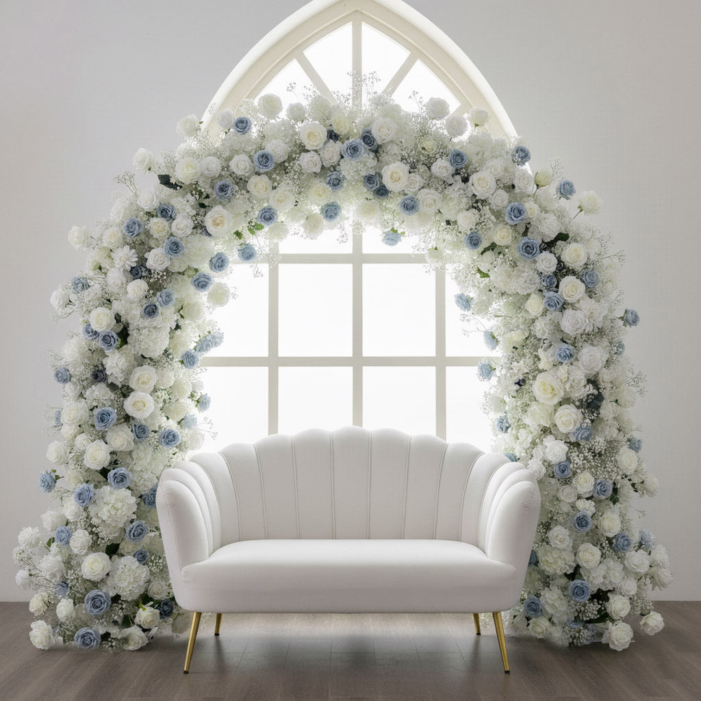 RoseyTime Luxury Dusty Blue With Baby's Breath Arch n-shape Round Arch #RTA369