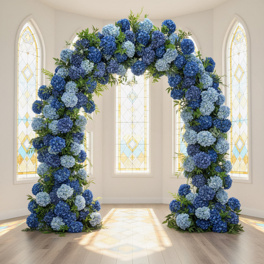 RoseyTime Luxury Dark Blue Hydrangea Arch n-shape Round Arch #RTA370