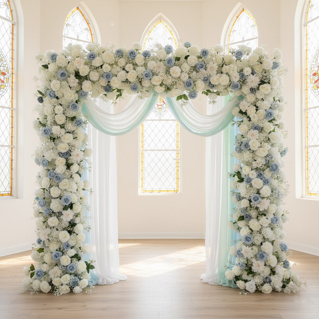 Roseytime Dusty Blue Baby's Breath Square Flower Arch Fabric Back#RTA371