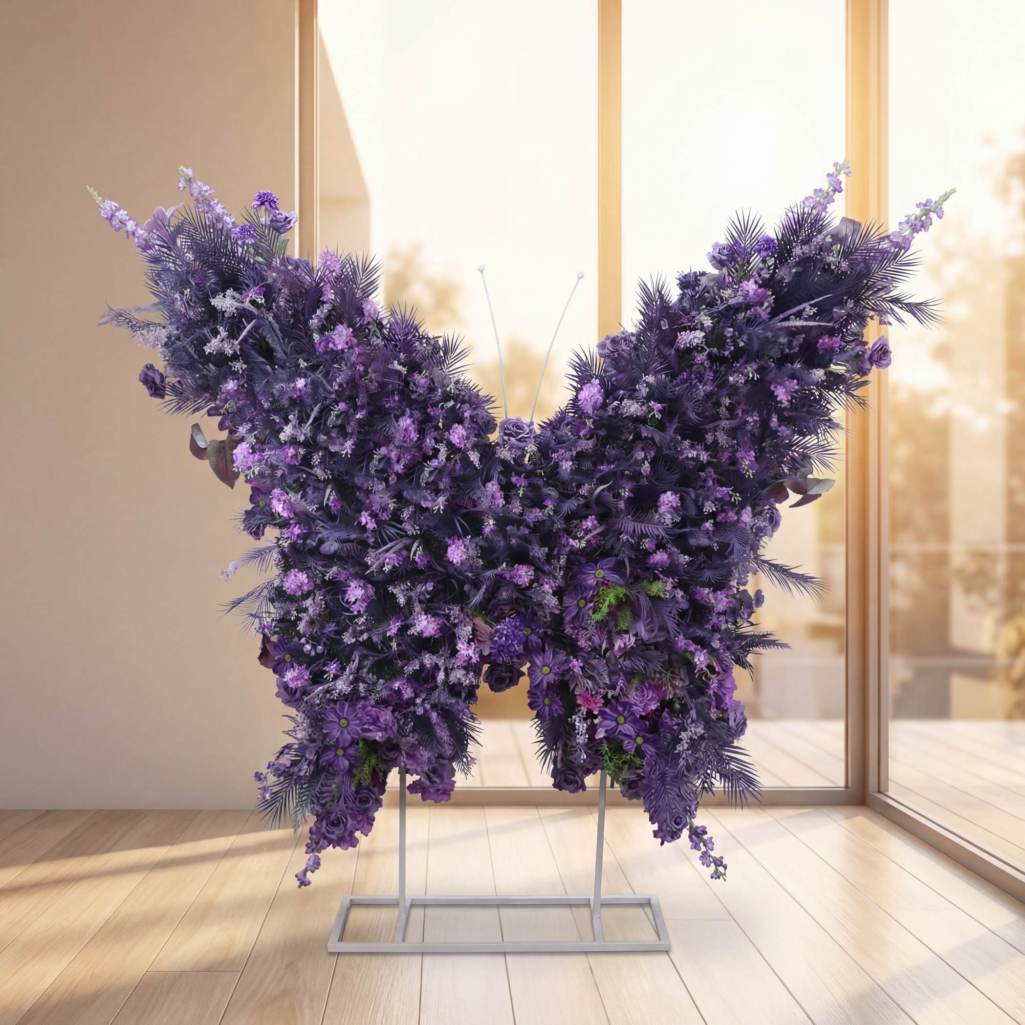 Roseytime Purple Butterfly Flower Wall Roll Up Fabric Back #RTW413