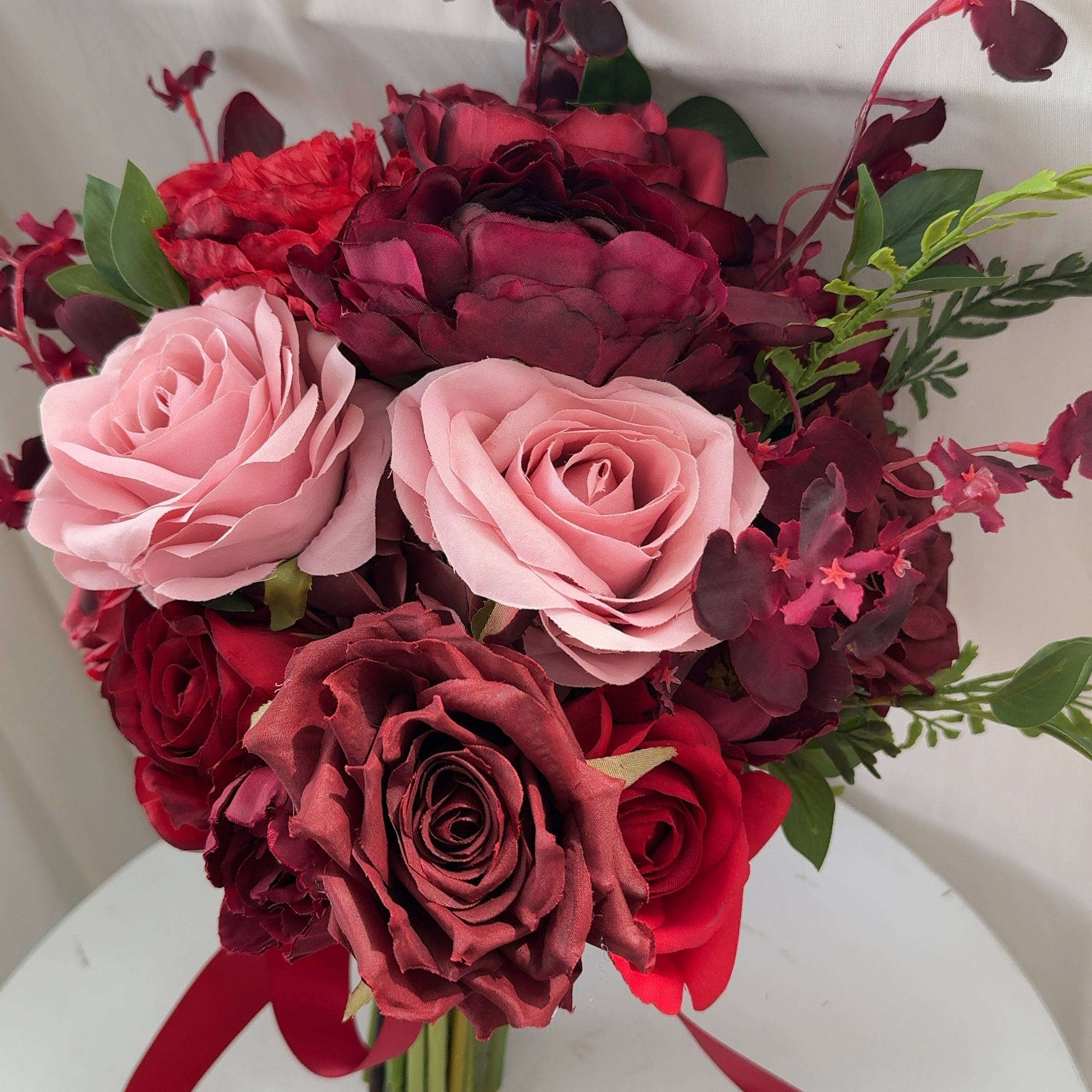 Roseytime Bride/Bridesmaid Bouquet in Burgundy Flowers #RTBQ049