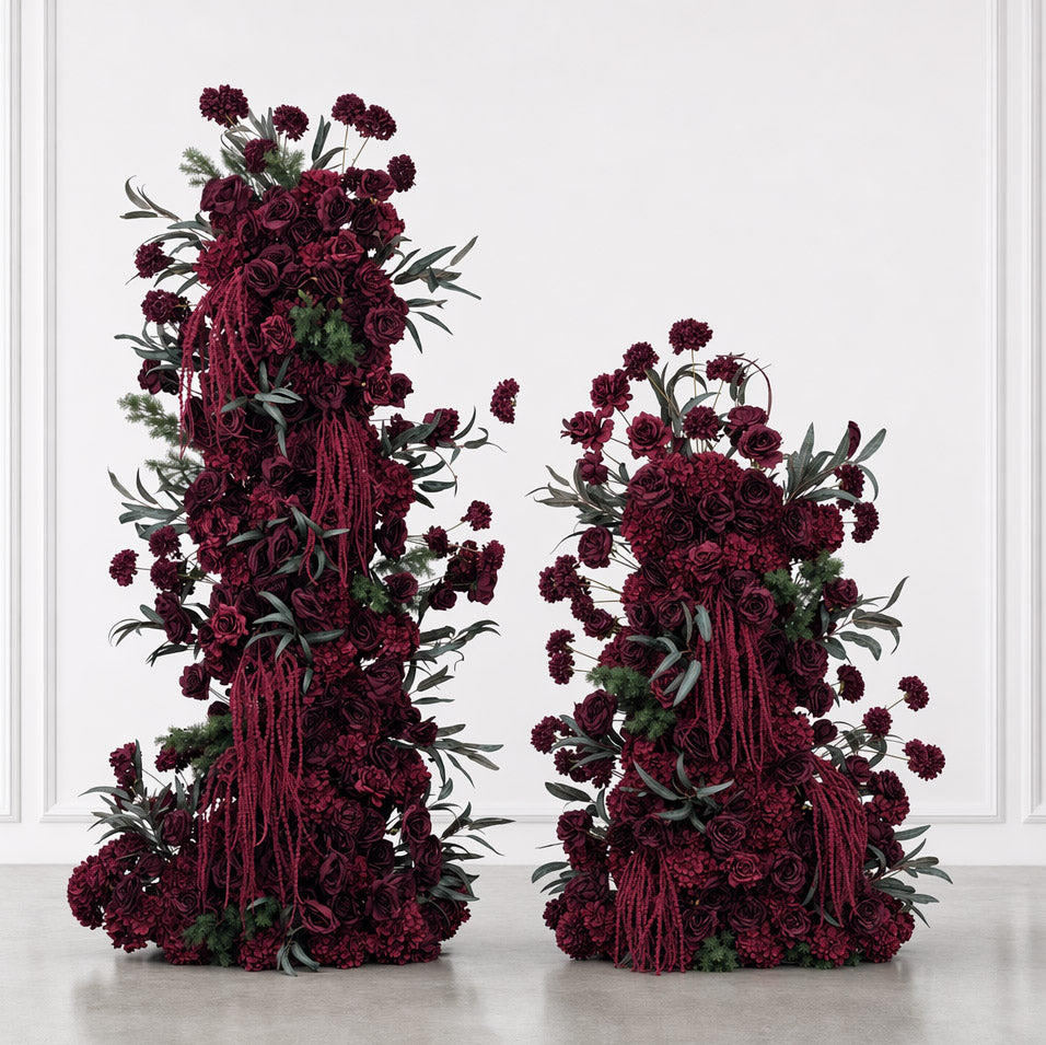 Roseytime Deep Rouge Flower Pillars Arch with Frame #RTP151