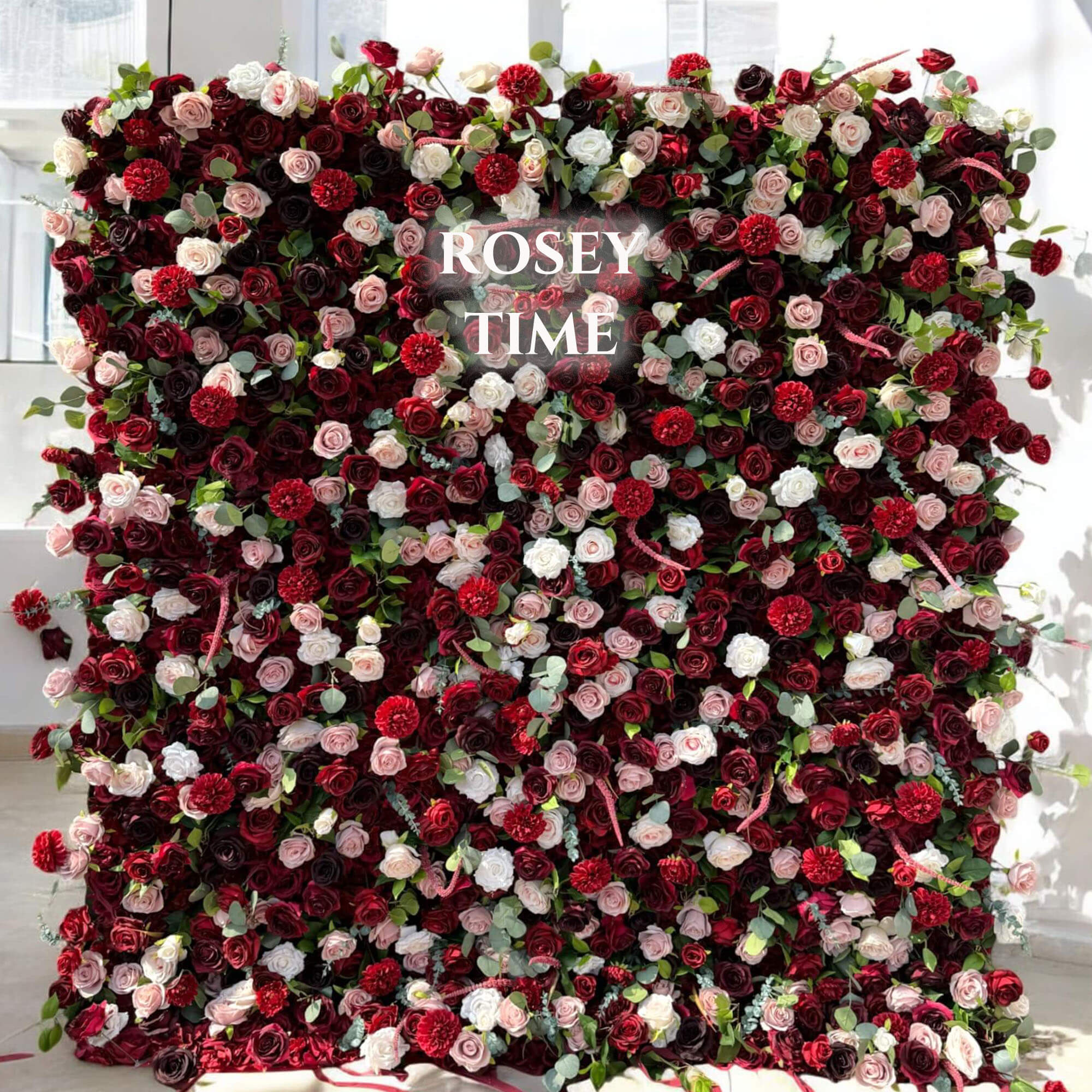 Roseytime 5D Burgundy&Red Flower Wall Roll Up Fabric Back #RTW311