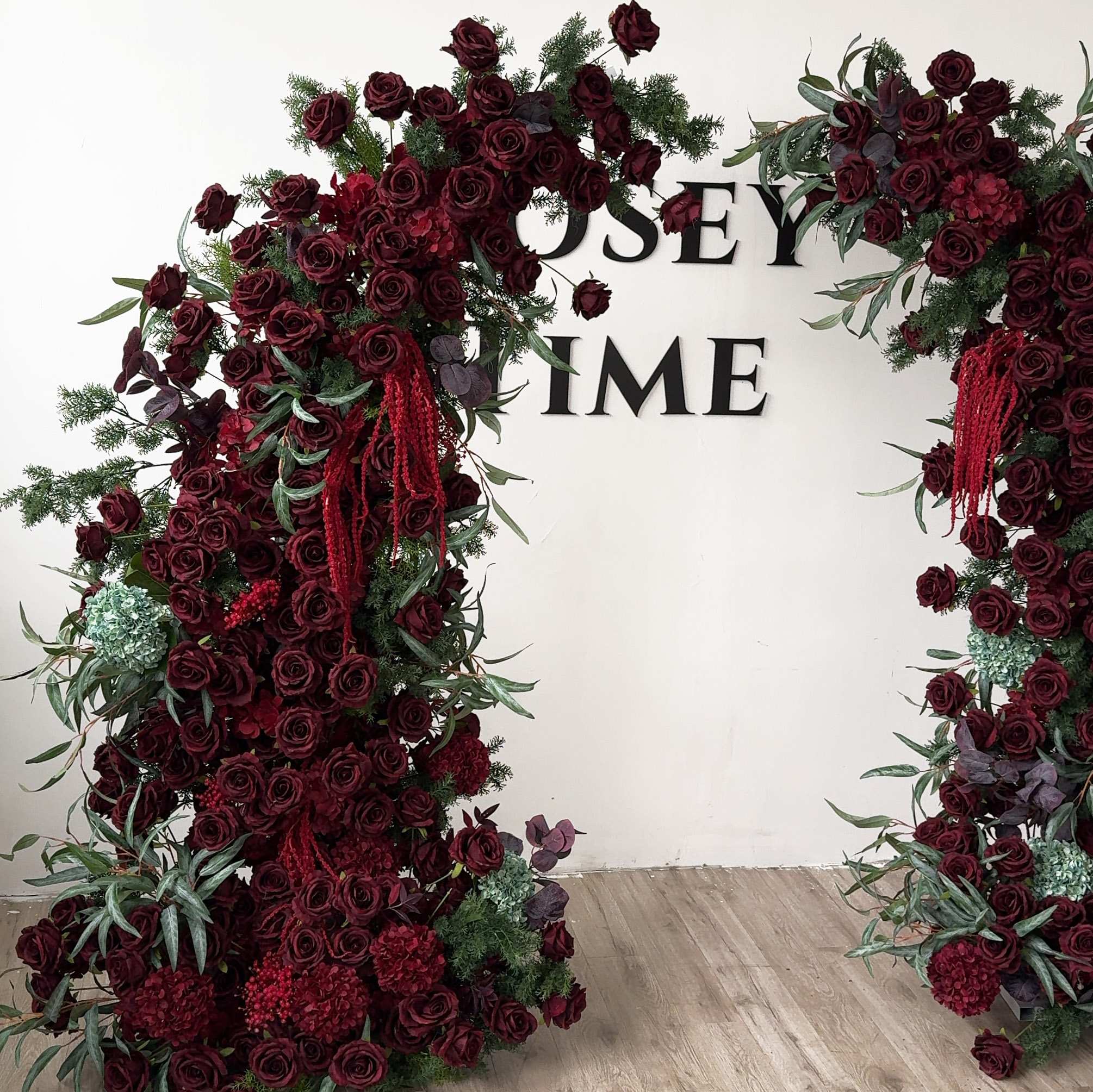 Roseytime Crimson Bloom Flower Pillars Arch with Frame #RTP115