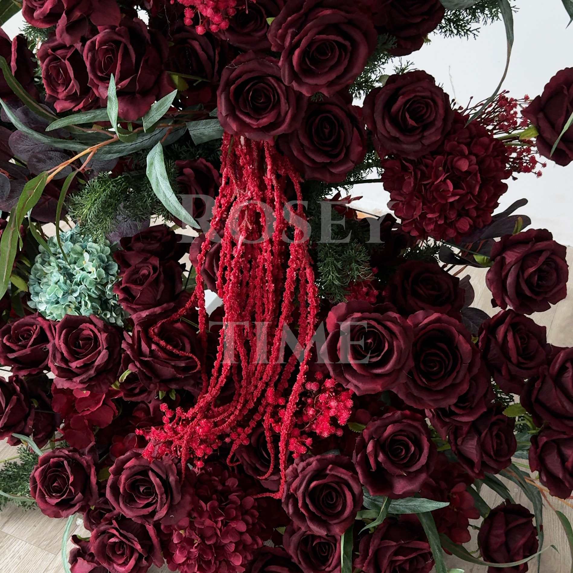 Roseytime Crimson Bloom Flower Pillars Arch with Frame #RTP115