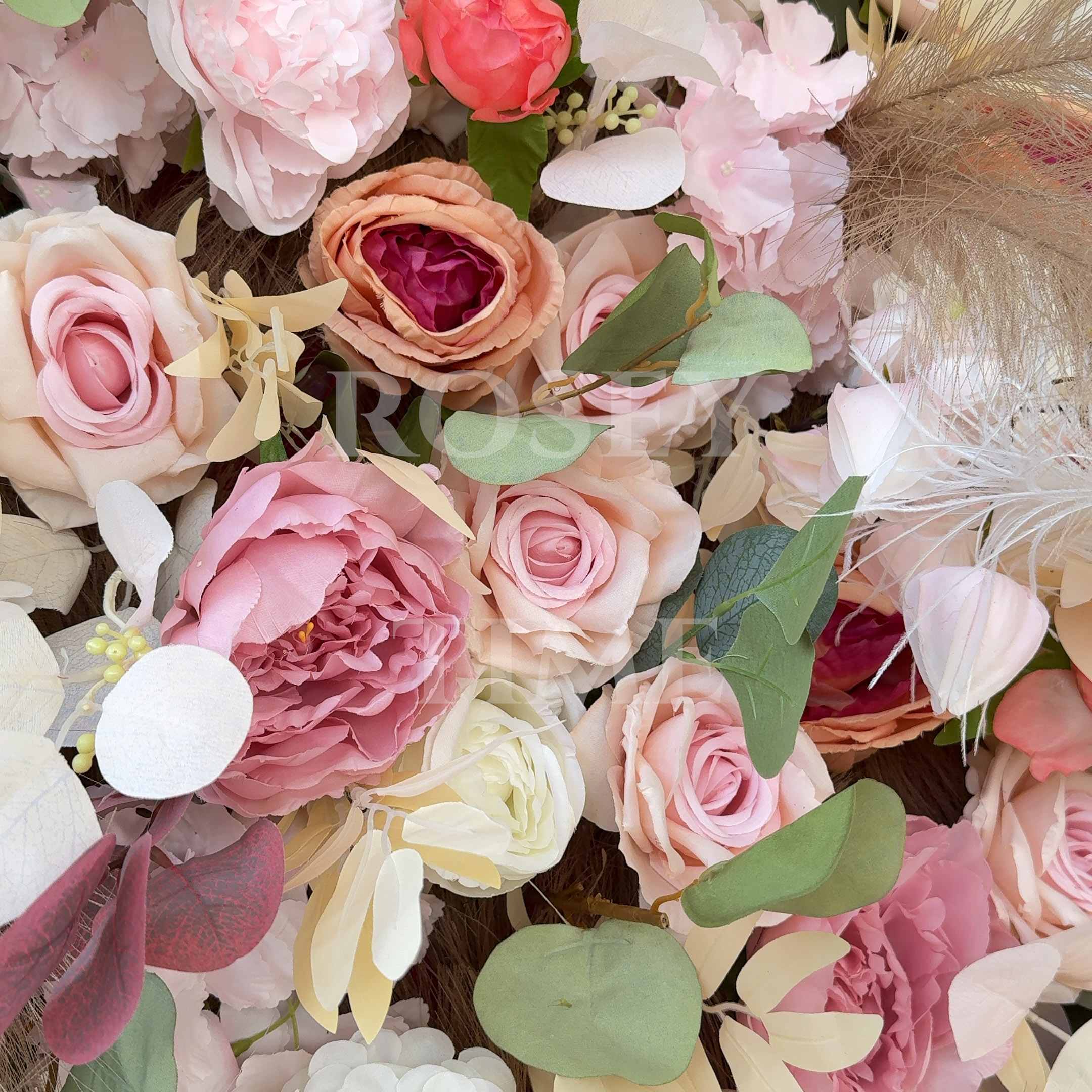 Roseytime Dusty Rose&Tan Square Flower Arch Fabric Back#RTA472