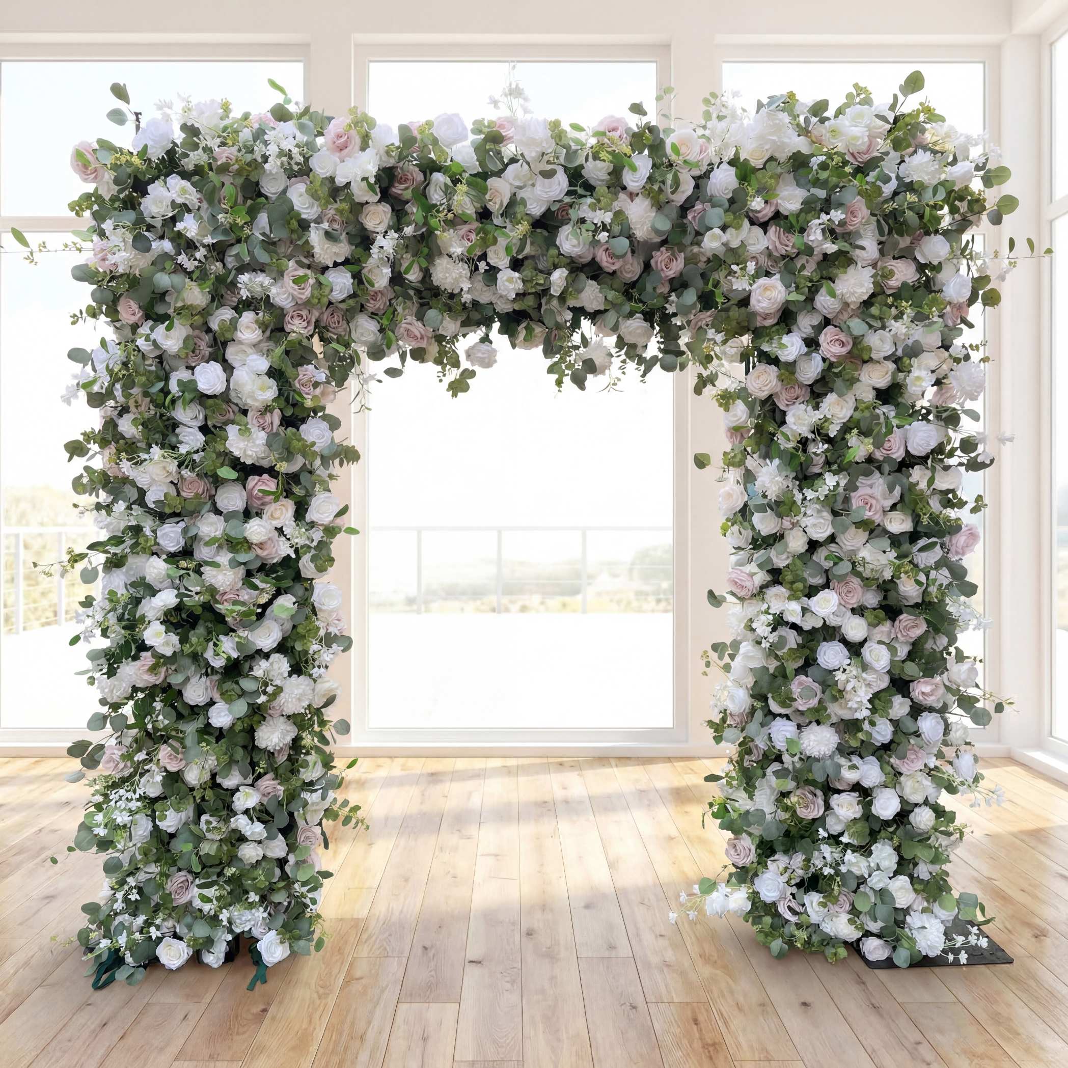 Roseytime White Blush Pink Square Flower Arch Fabric Back#RTA055
