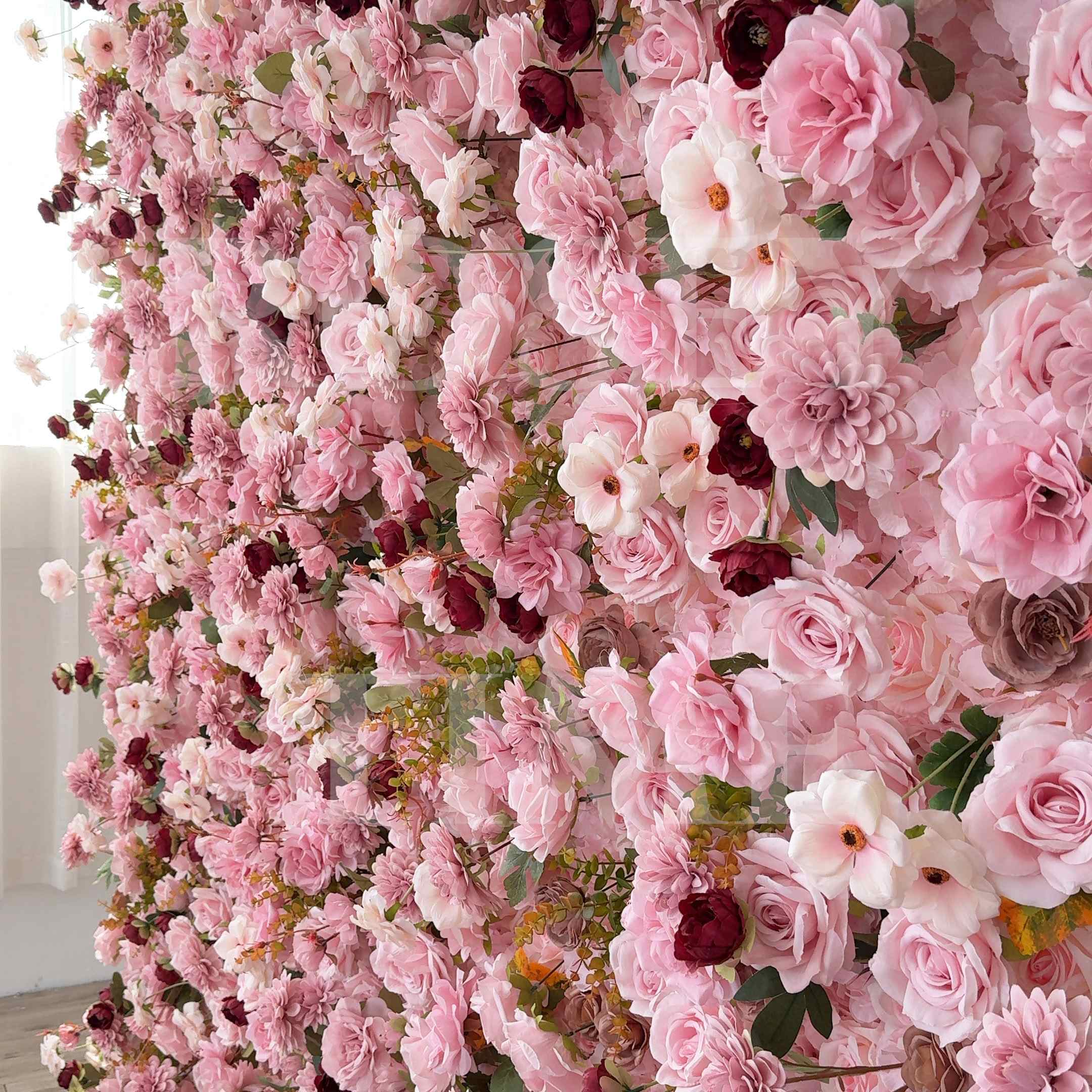 Roseytime 5D Dusty Rose Flower Wall Roll Up Fabric Back #RTW388