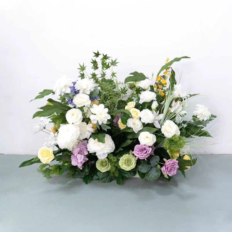 Roseytime Purple&White Flower Pillars Arch with Frame #RTP078