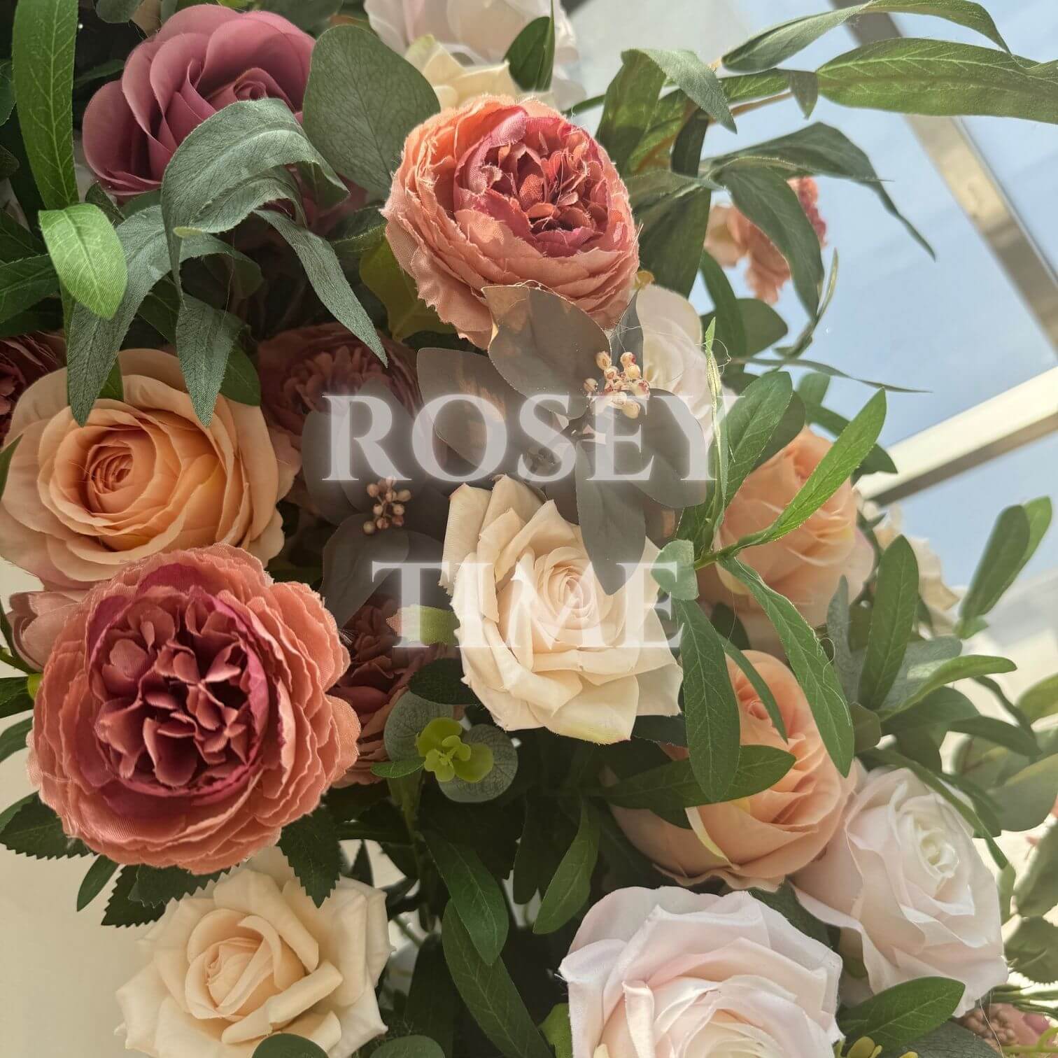 RoseyTime Wedding Burgundy&Brown Flower Round Arch With Frame #RTA062