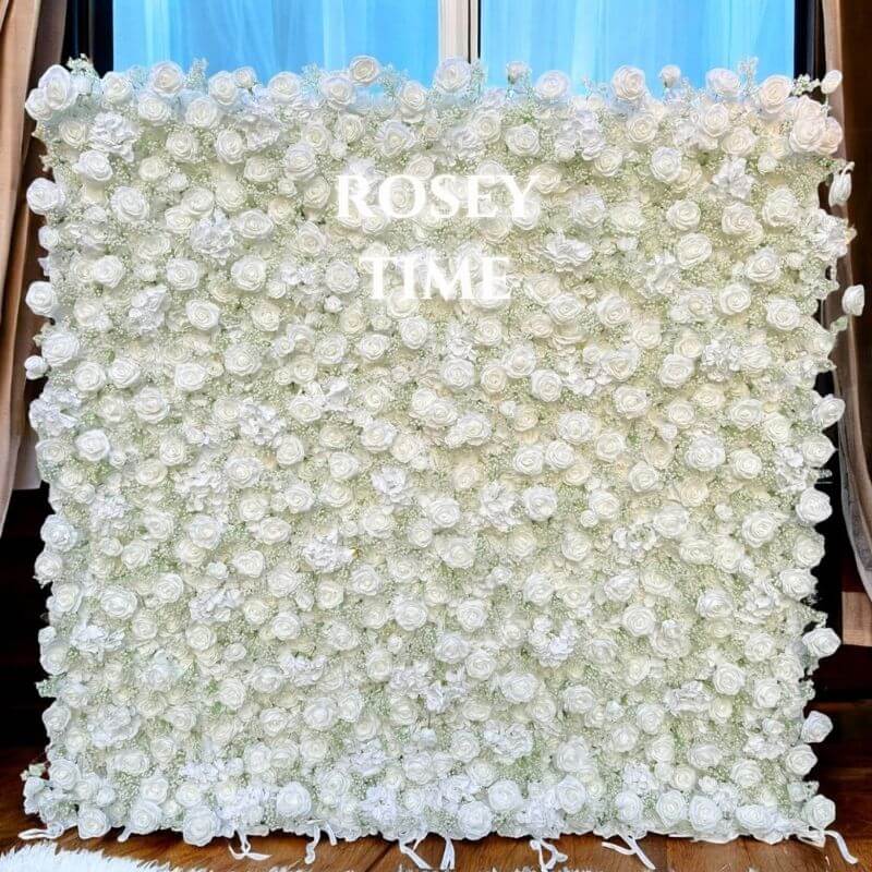 Roseytime 3D White Baby's Breath Flower Wall Roll Up Fabrci Back #RTW157