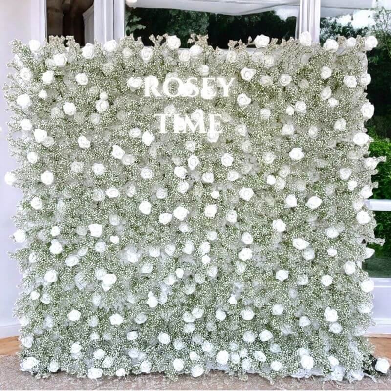 Roseytime 5D Flower Wall White Baby's Breath Roll Up Fabric Back #RTW118