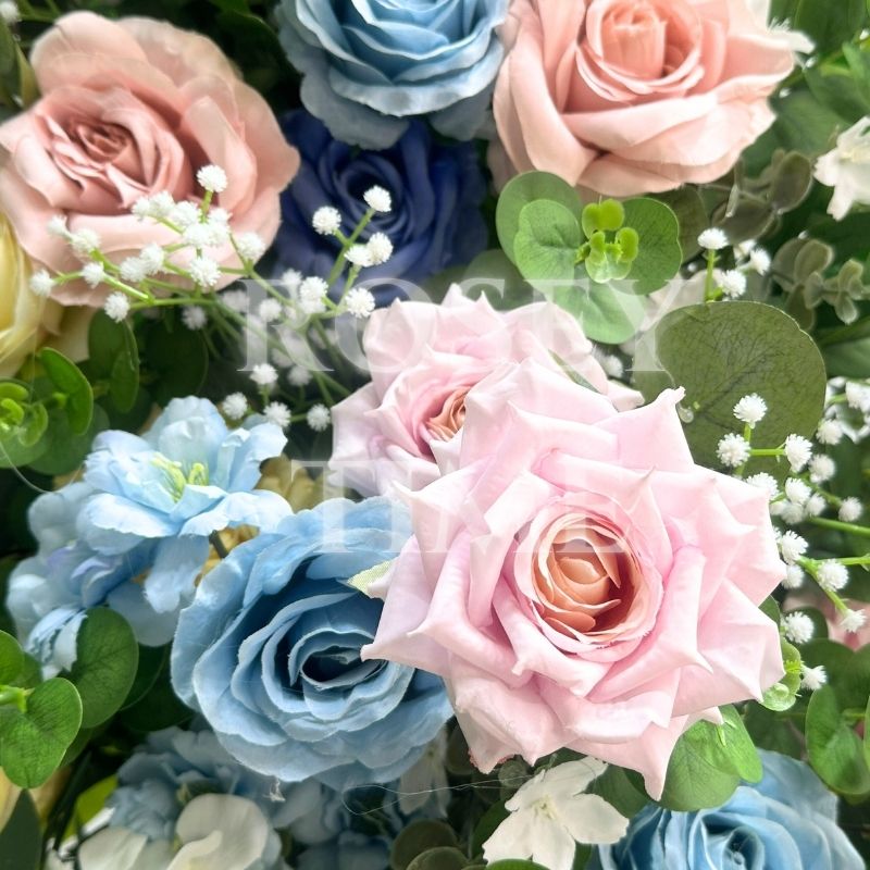 Roseytime Blue&Pink Floral Pillars Arch Dusty Pink Flowers with Frame #RTP020