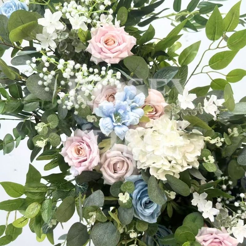 Roseytime Blue&Pink Floral Pillars Arch Dusty Pink Flowers with Frame #RTP020