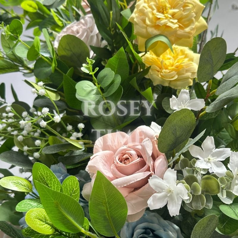 Roseytime Blue&Pink Floral Pillars Arch Dusty Pink Flowers with Frame #RTP020