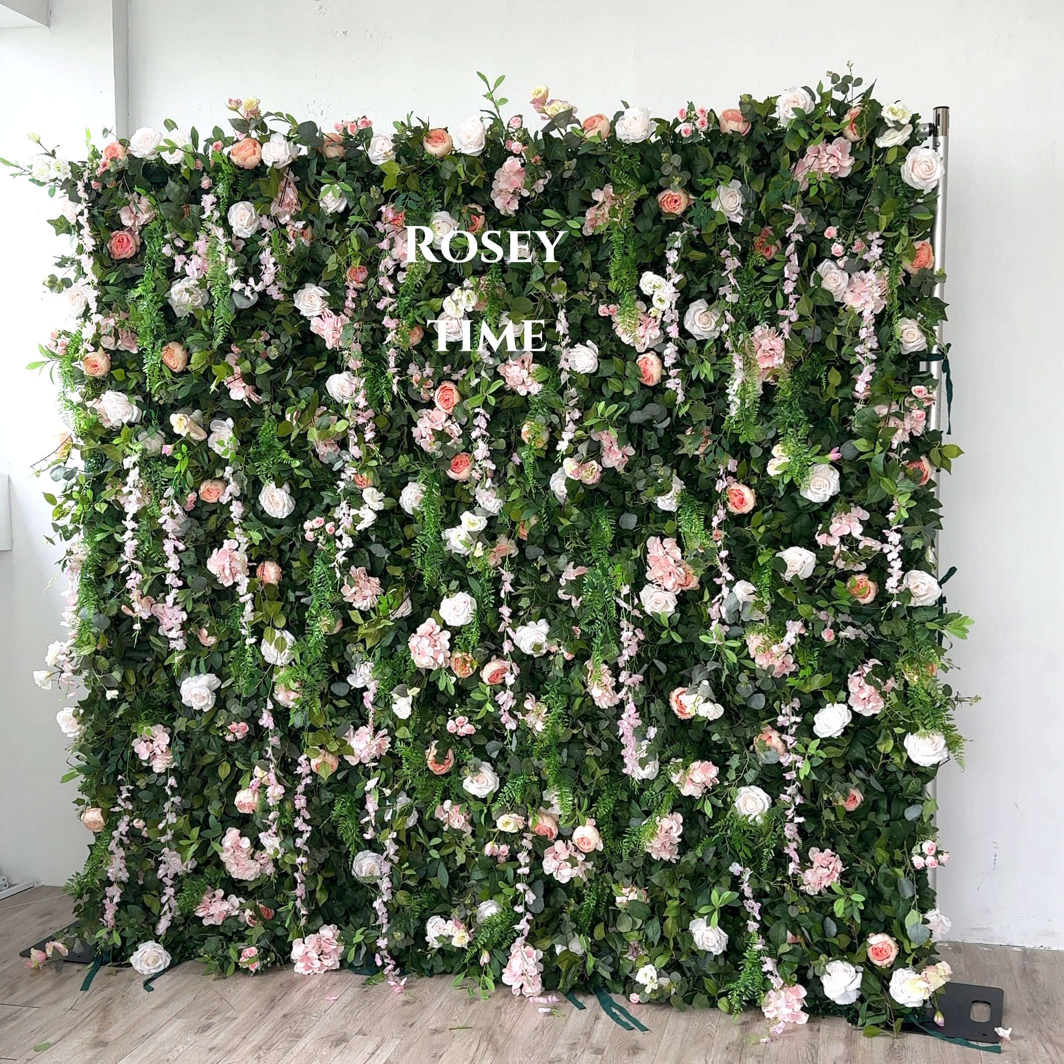 Roseytime 5D Greenery Pink Flower Wall Roll Up Fabric Back #RTW353