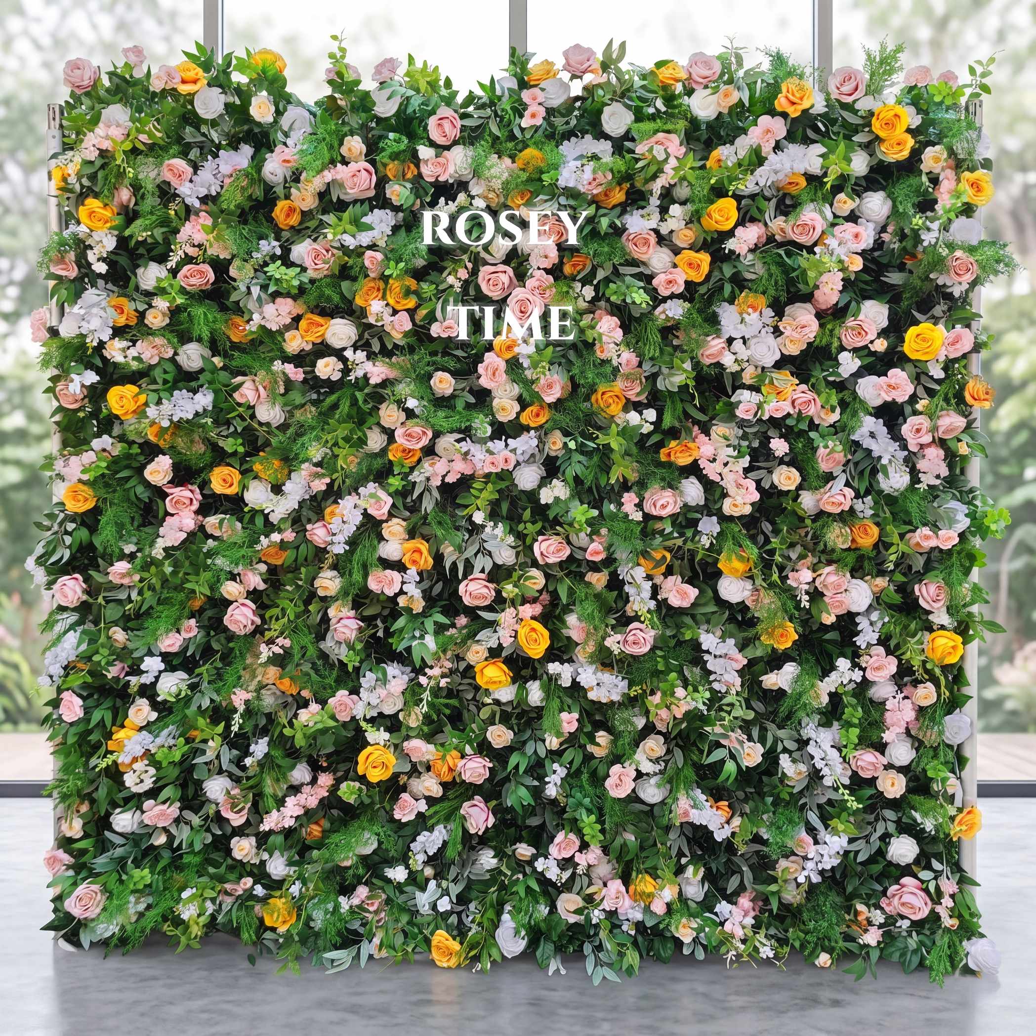 Roseytime 5D Greenery Pink Flower Wall Roll Up Fabric Back #RTW359