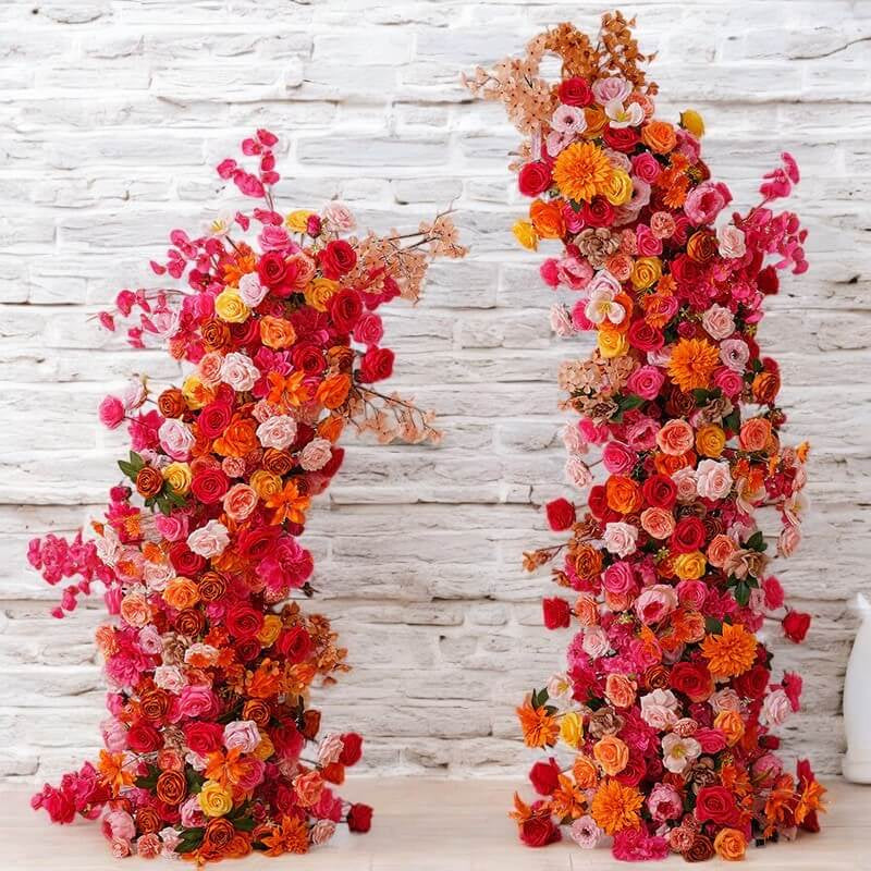 Roseytime Fuchsia&Orange Flower Pillars Arch with Frame #RTP067