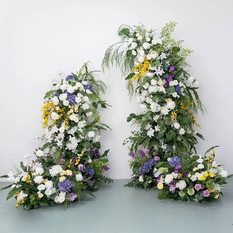 Roseytime Purple&White Flower Pillars Arch with Frame #RTP078