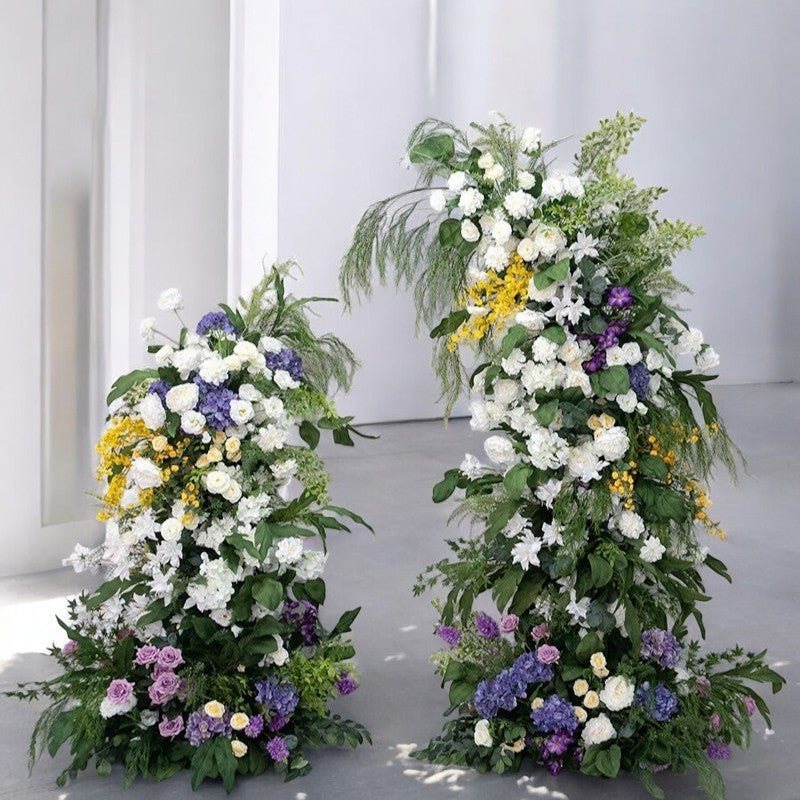 Roseytime Purple&White Flower Pillars Arch with Frame #RTP078