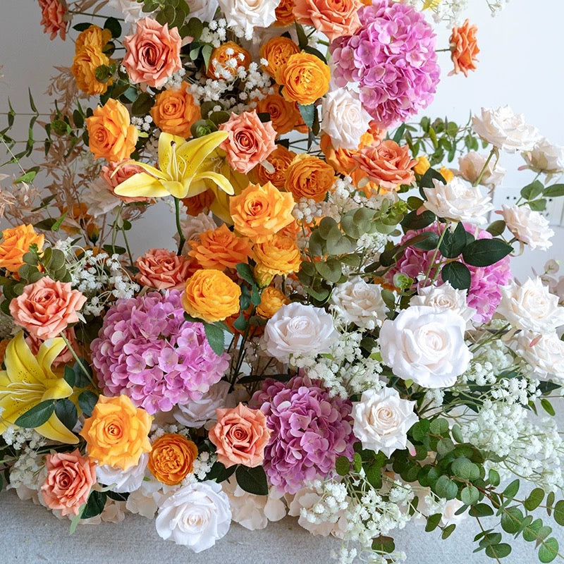 Roseytime Spring Yellow&Orange Flower Pillars Arch with Frame #RTP058