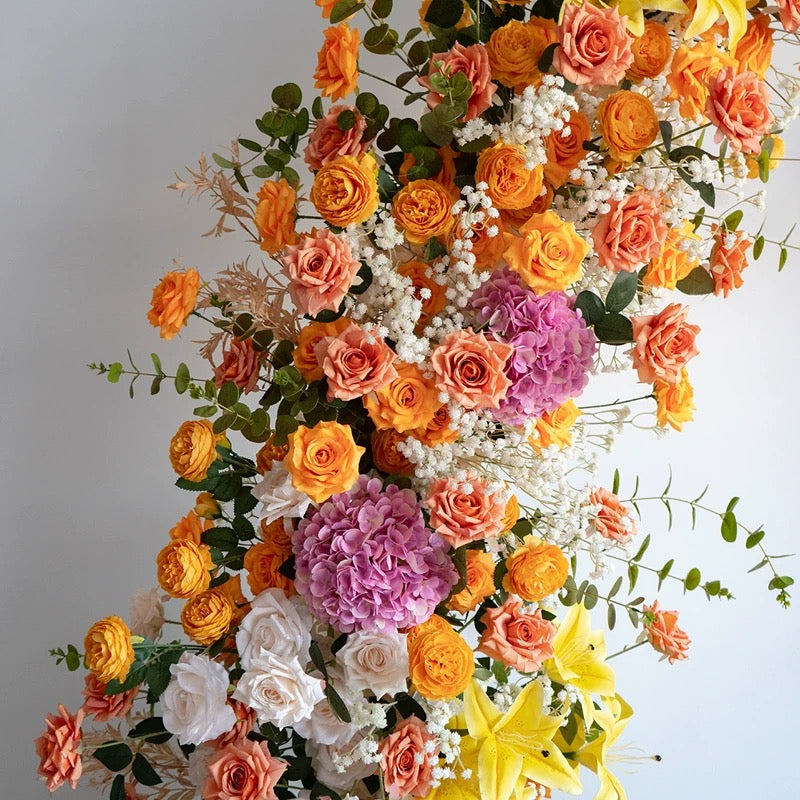 Roseytime Spring Yellow&Orange Flower Pillars Arch with Frame #RTP058