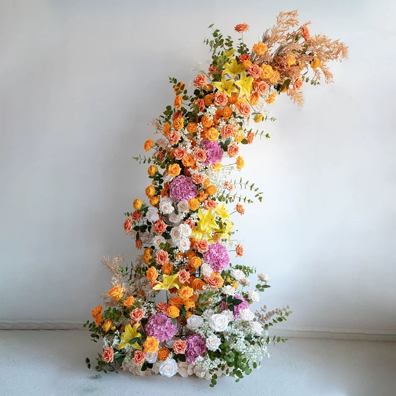 Roseytime Spring Yellow&Orange Flower Pillars Arch with Frame #RTP058