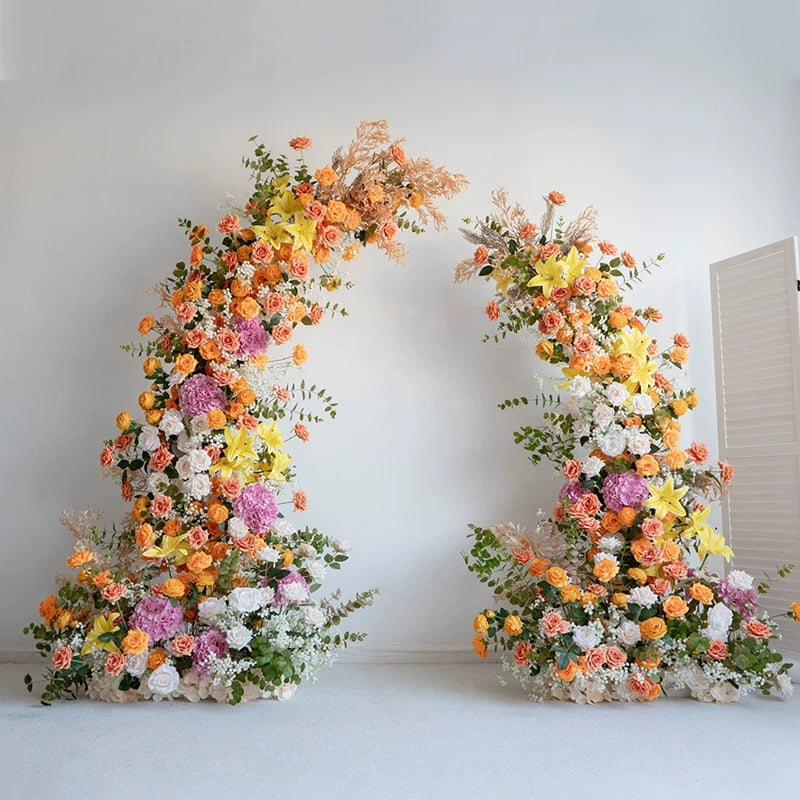 Roseytime Yellow&Orange Flower Pillars Arch with Frame #RTP058
