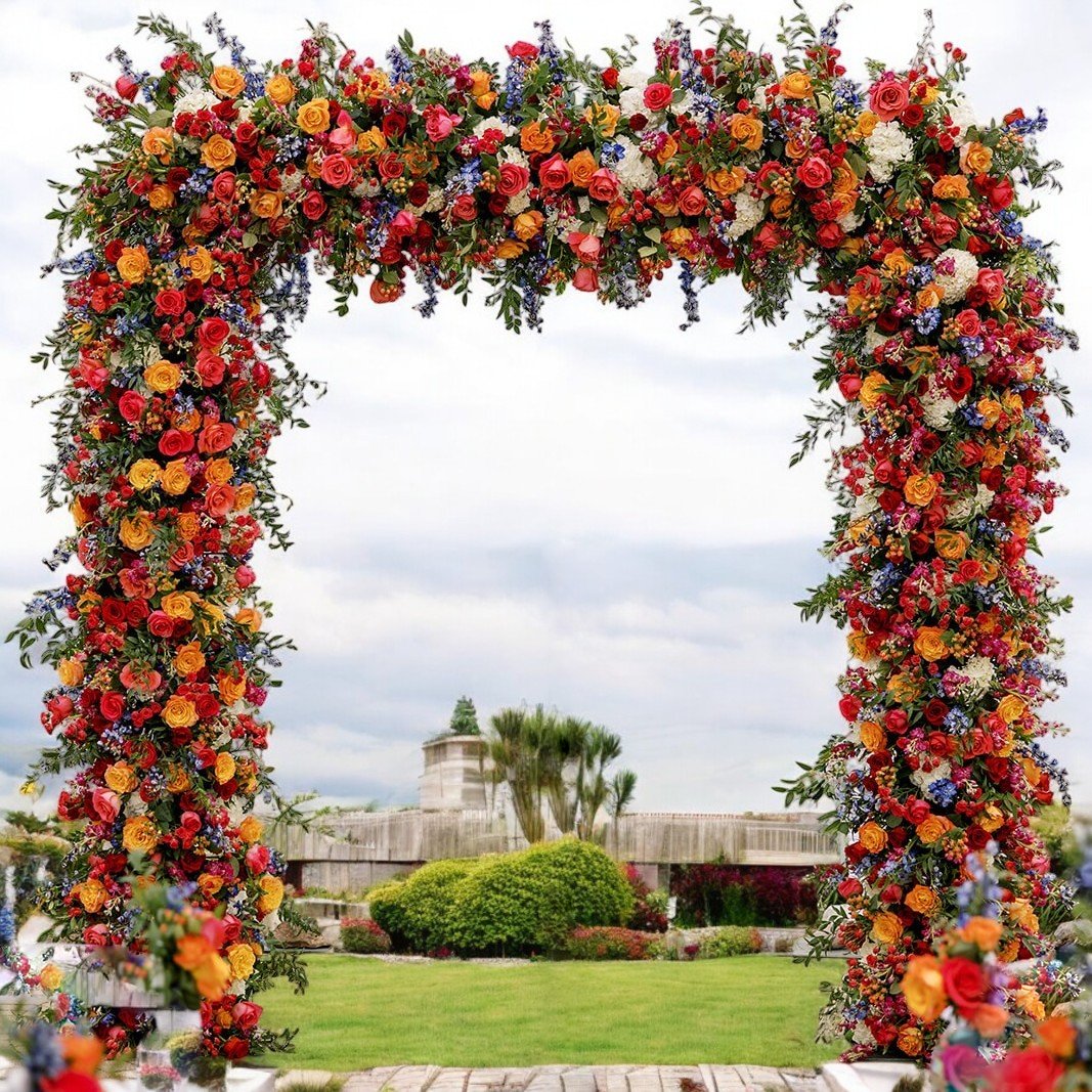 Roseytime Fuchsia&Orange Square Flower Arch Fabric Back#RTA091
