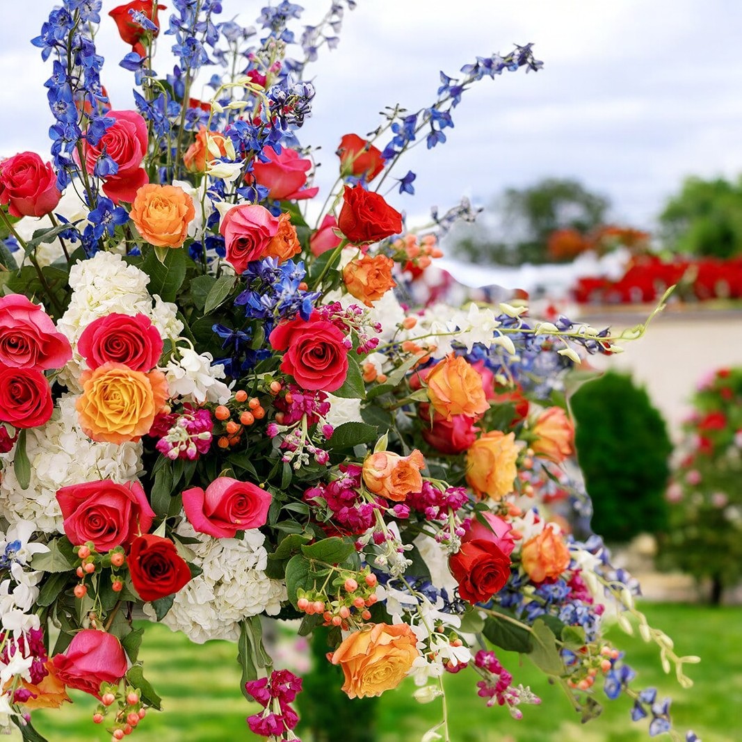Roseytime Fuchsia&Orange Square Flower Arch Fabric Back#RTA091