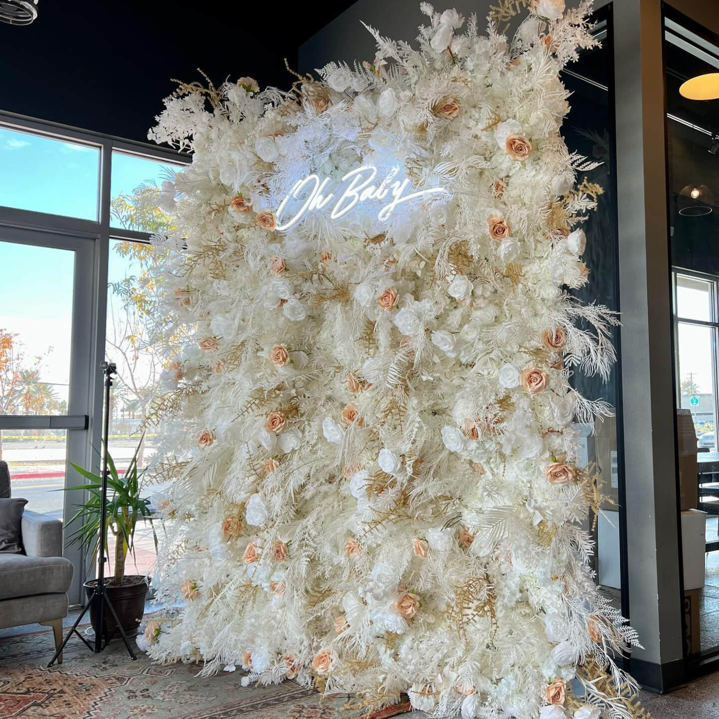 Roseytime 5D White Pampas Flower Wall Roll Up Fabric Back #RTW184