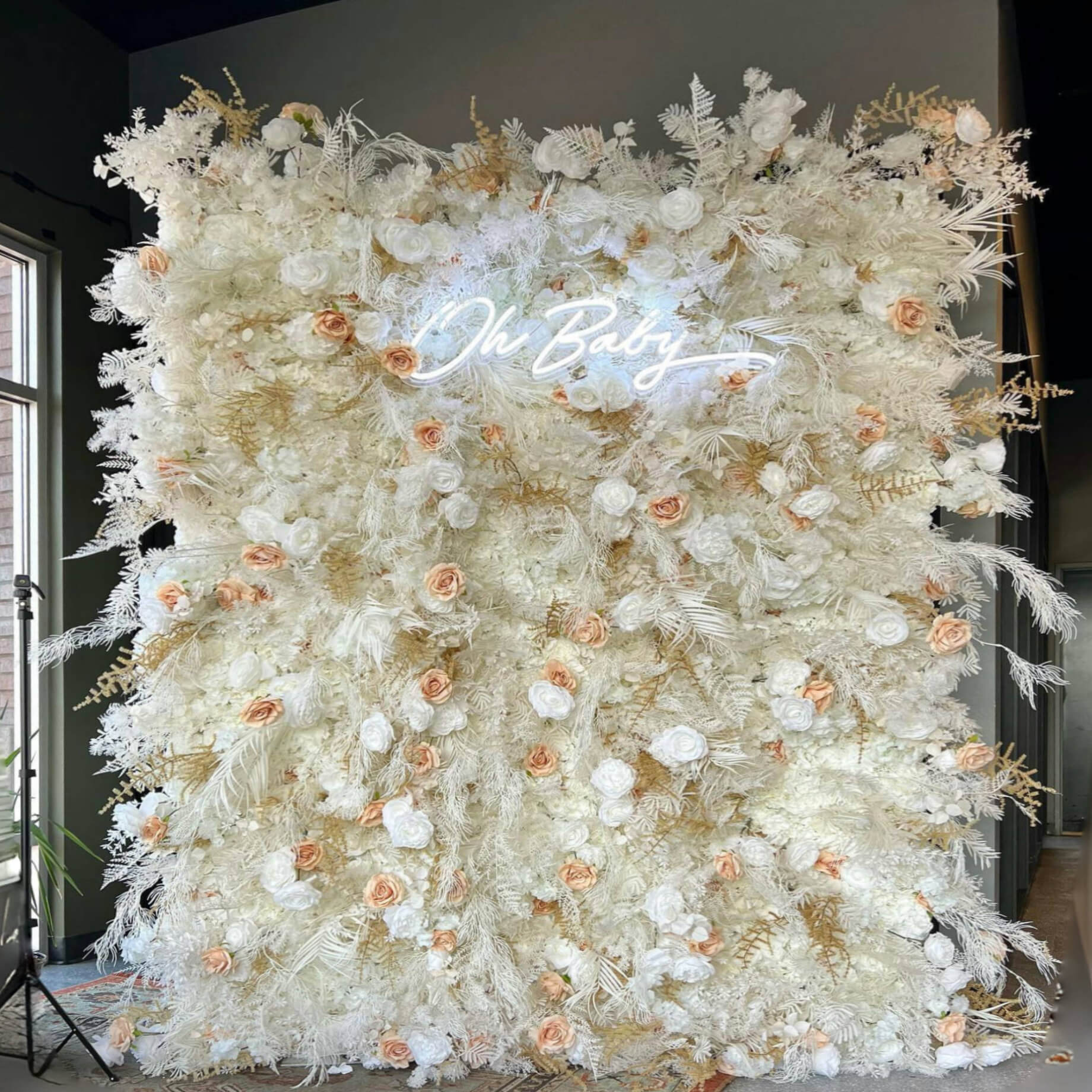 Roseytime 5D White Pampas Flower Wall Roll Up Fabric Back #RTW184