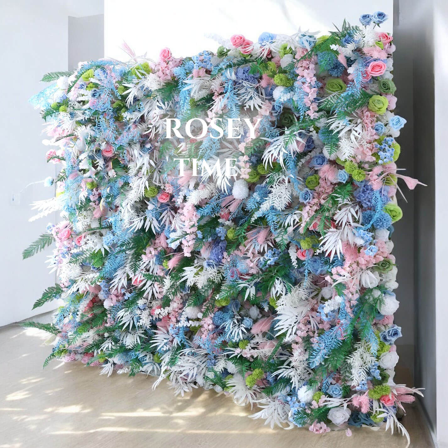 Roseytime 5D Blue&Pink Flower Wall Roll Up Fabric Back #RTW211
