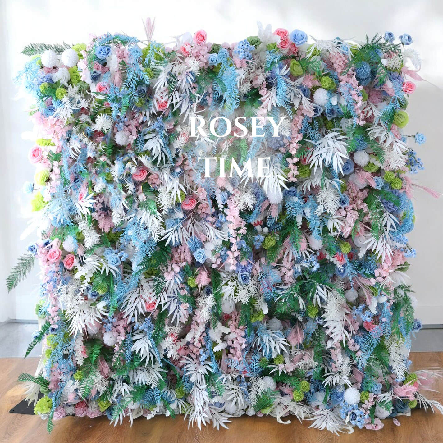 Roseytime 5D Blue&Pink Flower Wall Roll Up Fabric Back #RTW211