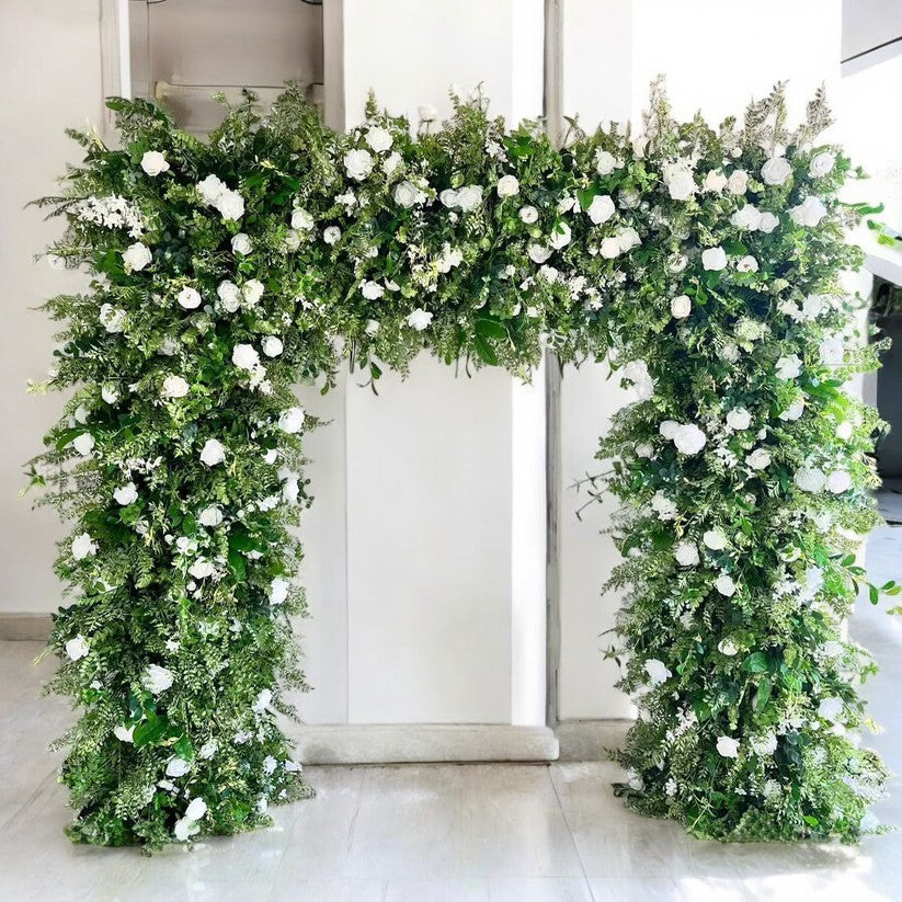 Roseytime White&Green Square Flower Arch Fabric Back#RTA095