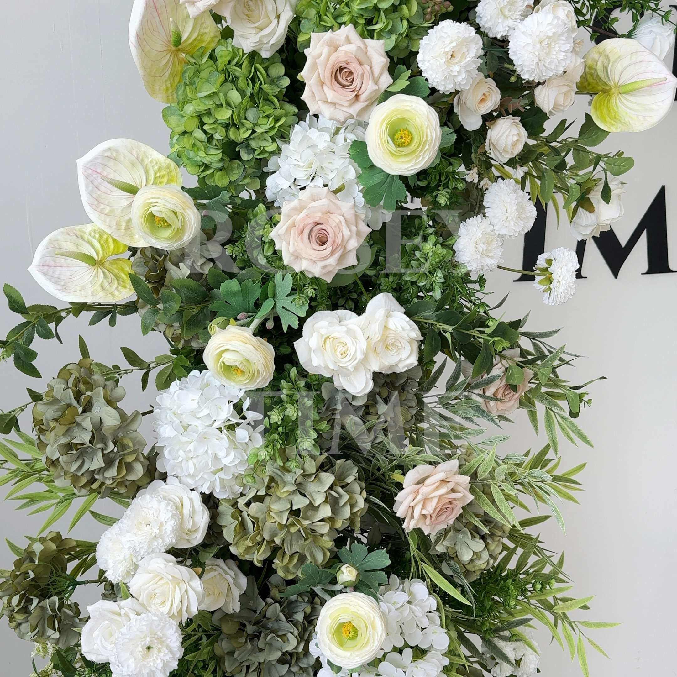 Roseytime White&Green Flower Pillars Arch with Frame #RTP085