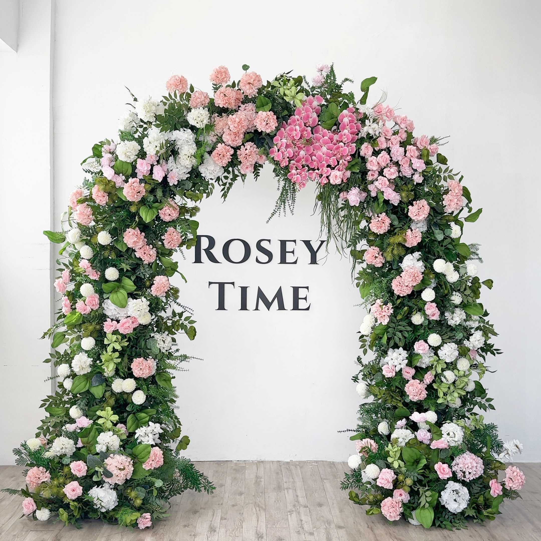 RoseyTime Pink Greenery Flower Arch n-shape Round Arch #RTA154
