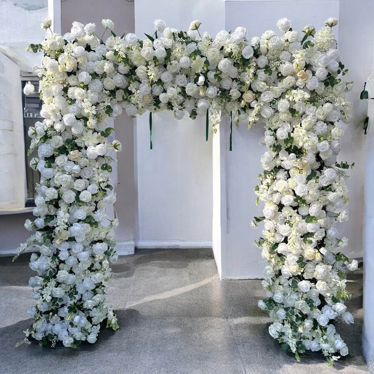 💥BF-Sale: Wedding Square Flower Arch 8x8ft White&Green Backdrop #RTA025