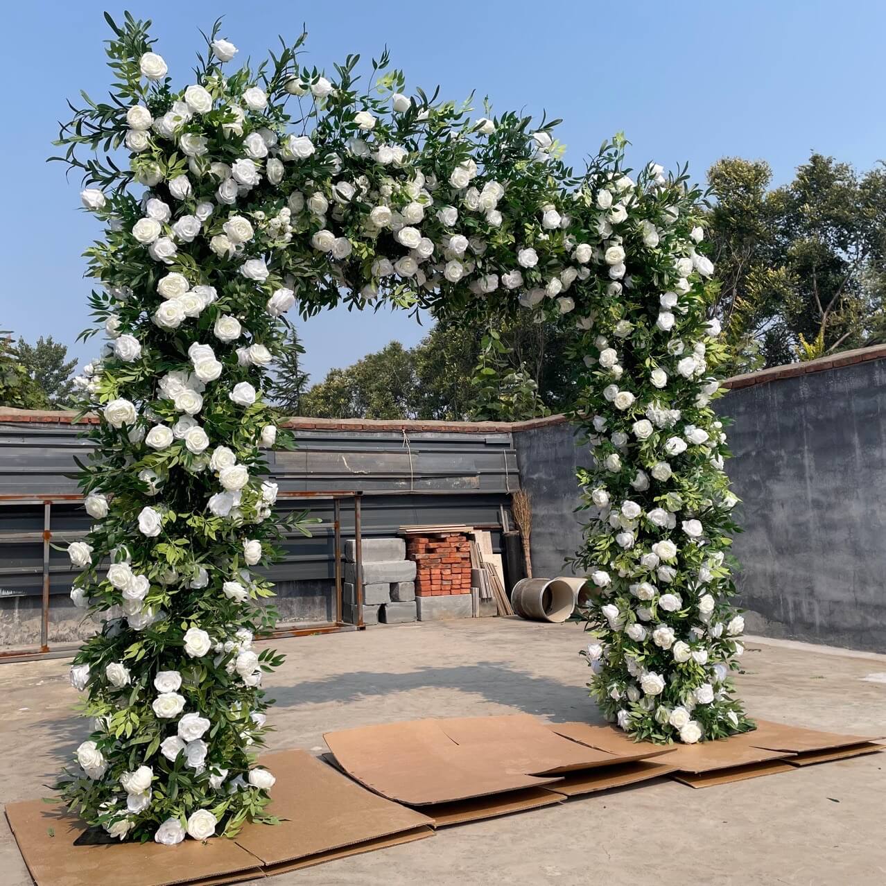 white green square flower arch