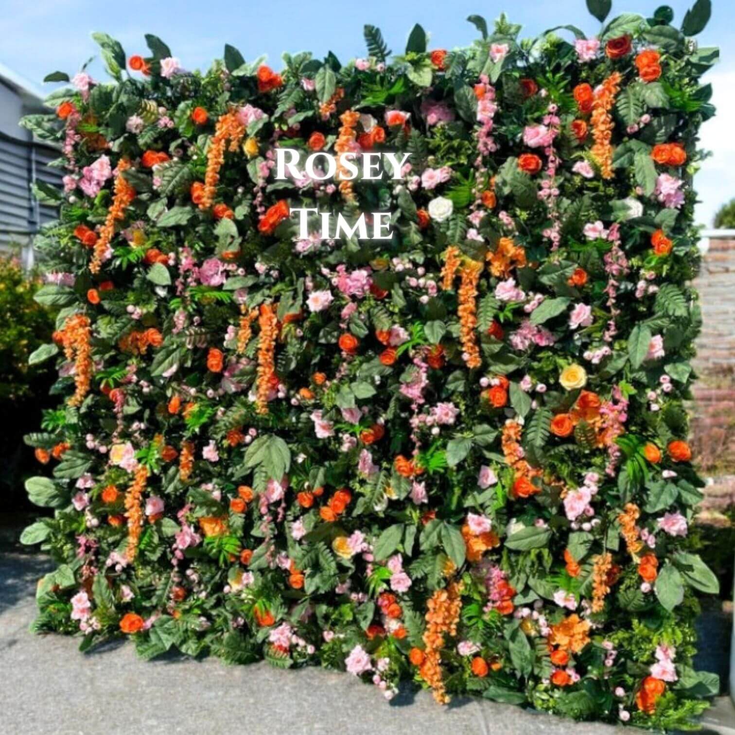 Roseytime 5D Greenery Orange Flower Wall Roll Up Fabric Back #RTW122