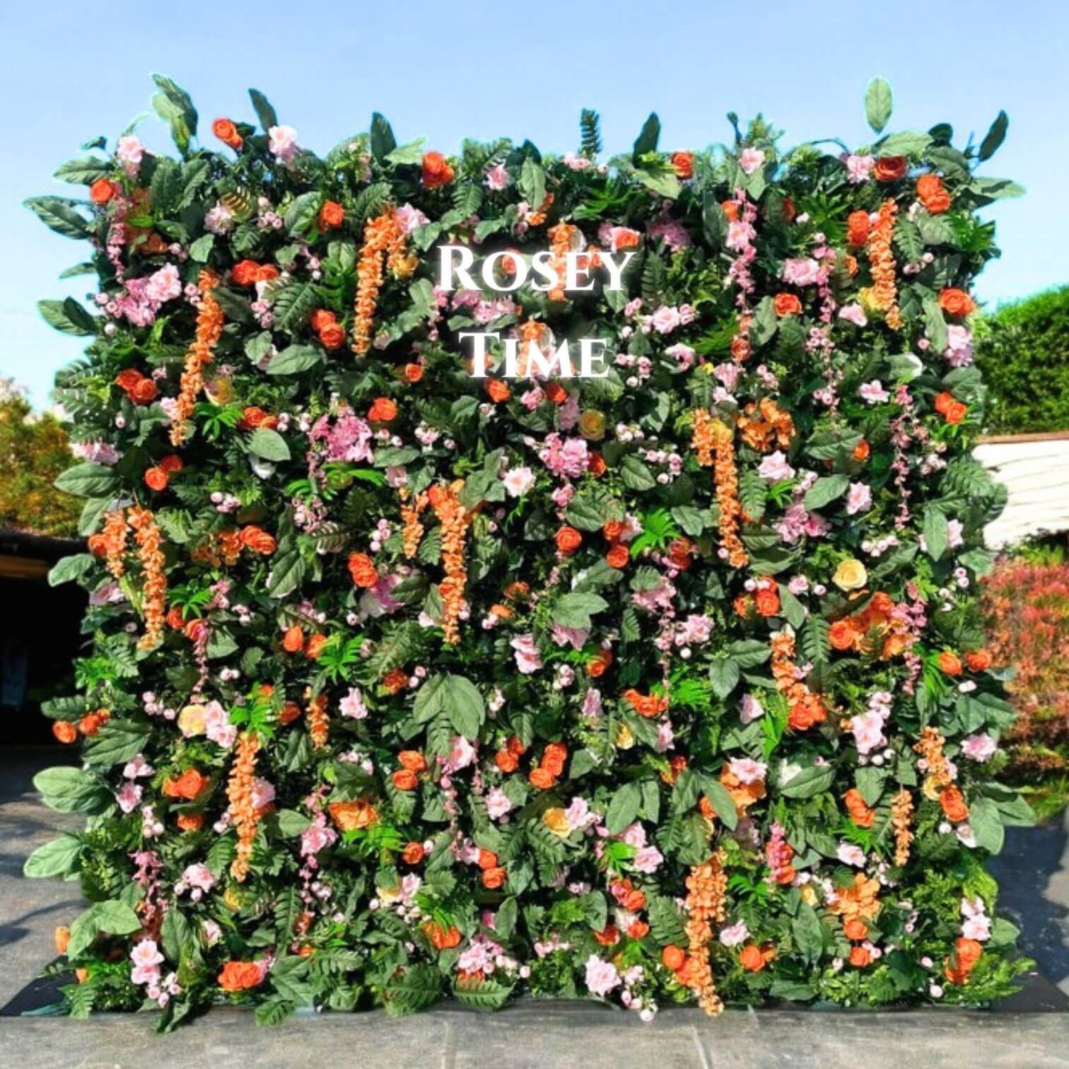 Roseytime 5D Greenery Orange Flower Wall Roll Up Fabric Back #RTW122