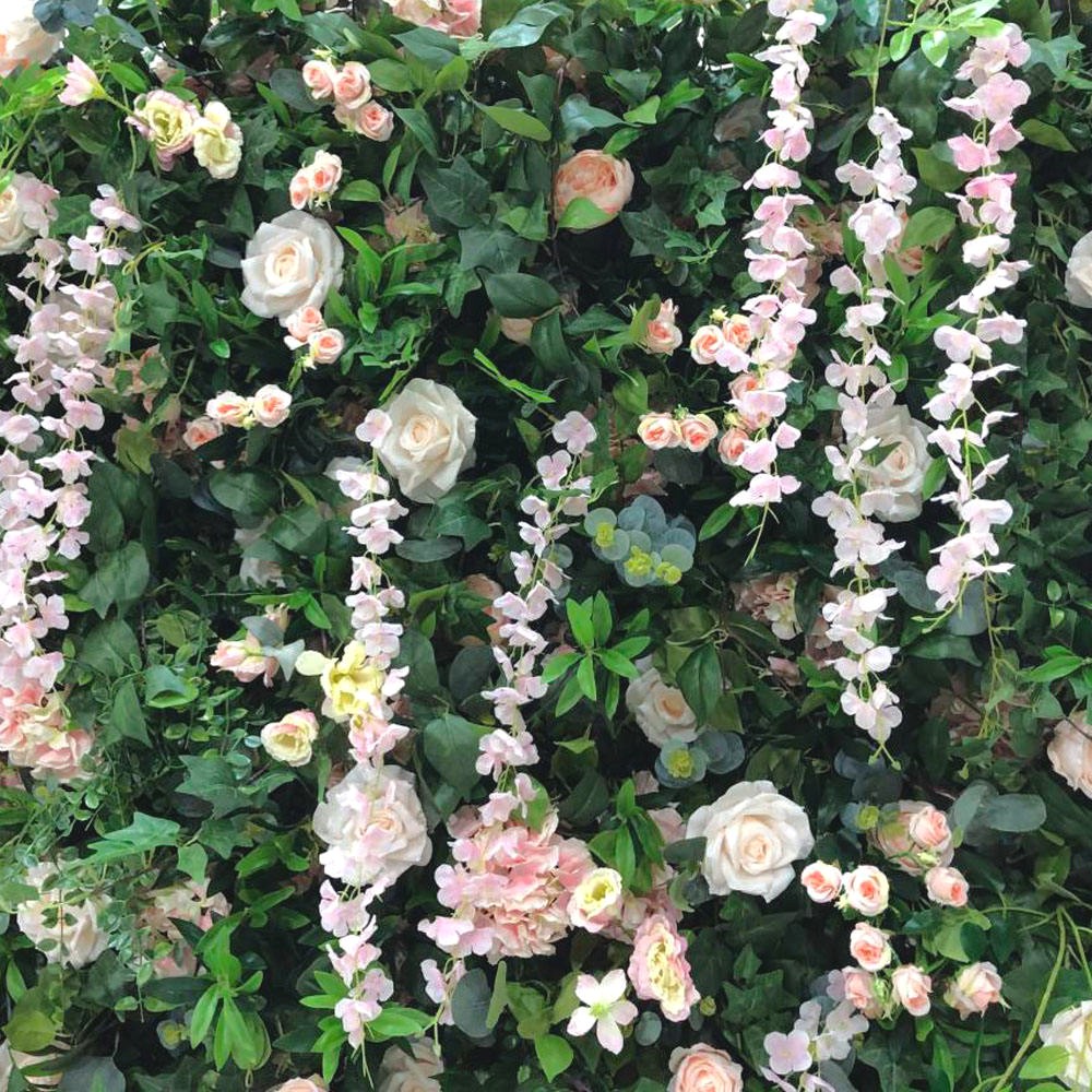 Roseytime 5D Greenery Pink Flower Wall Roll Up Fabric Back #RTW353
