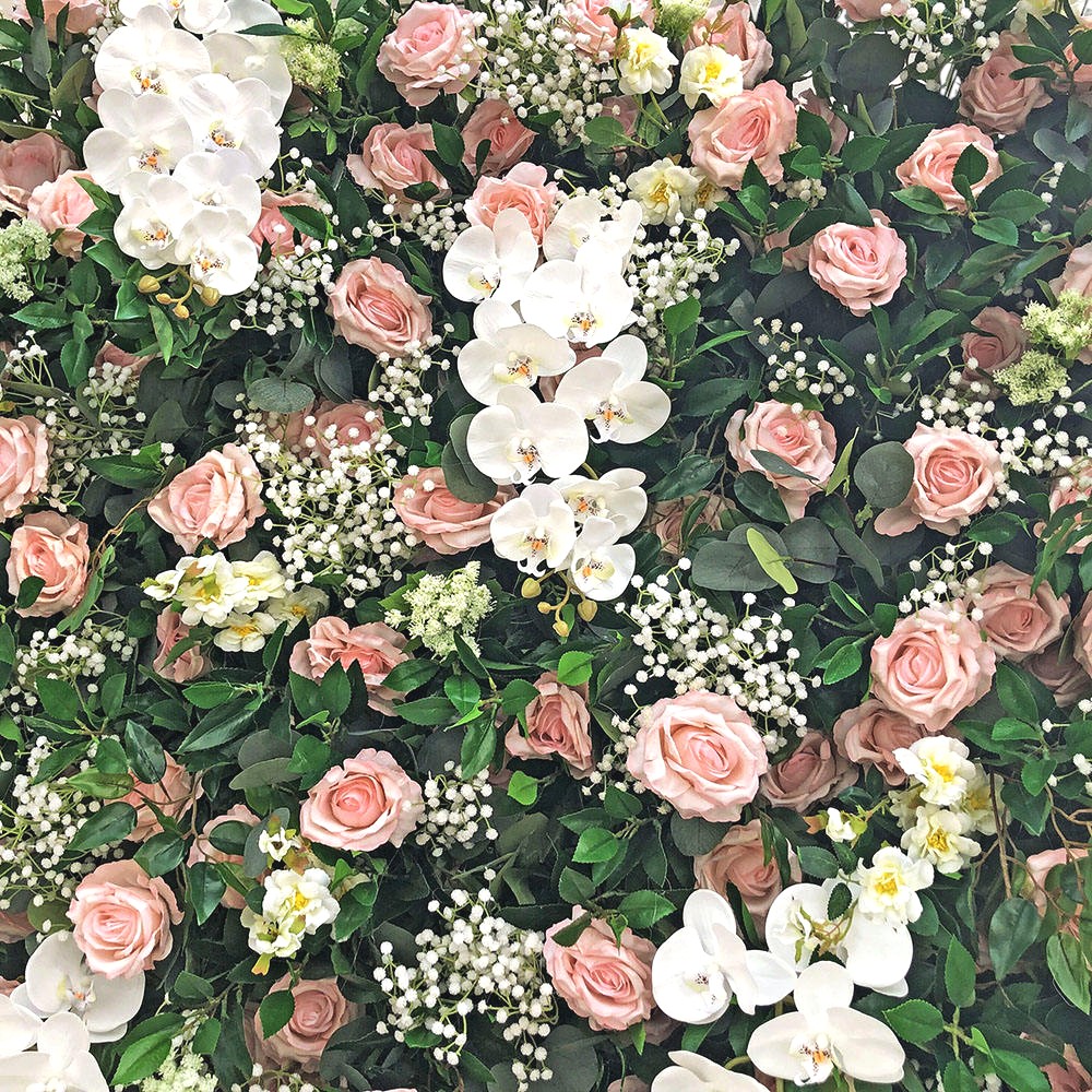 Roseytime 5D Greenery Pink Flower Wall Roll Up Fabric Back #RTW354