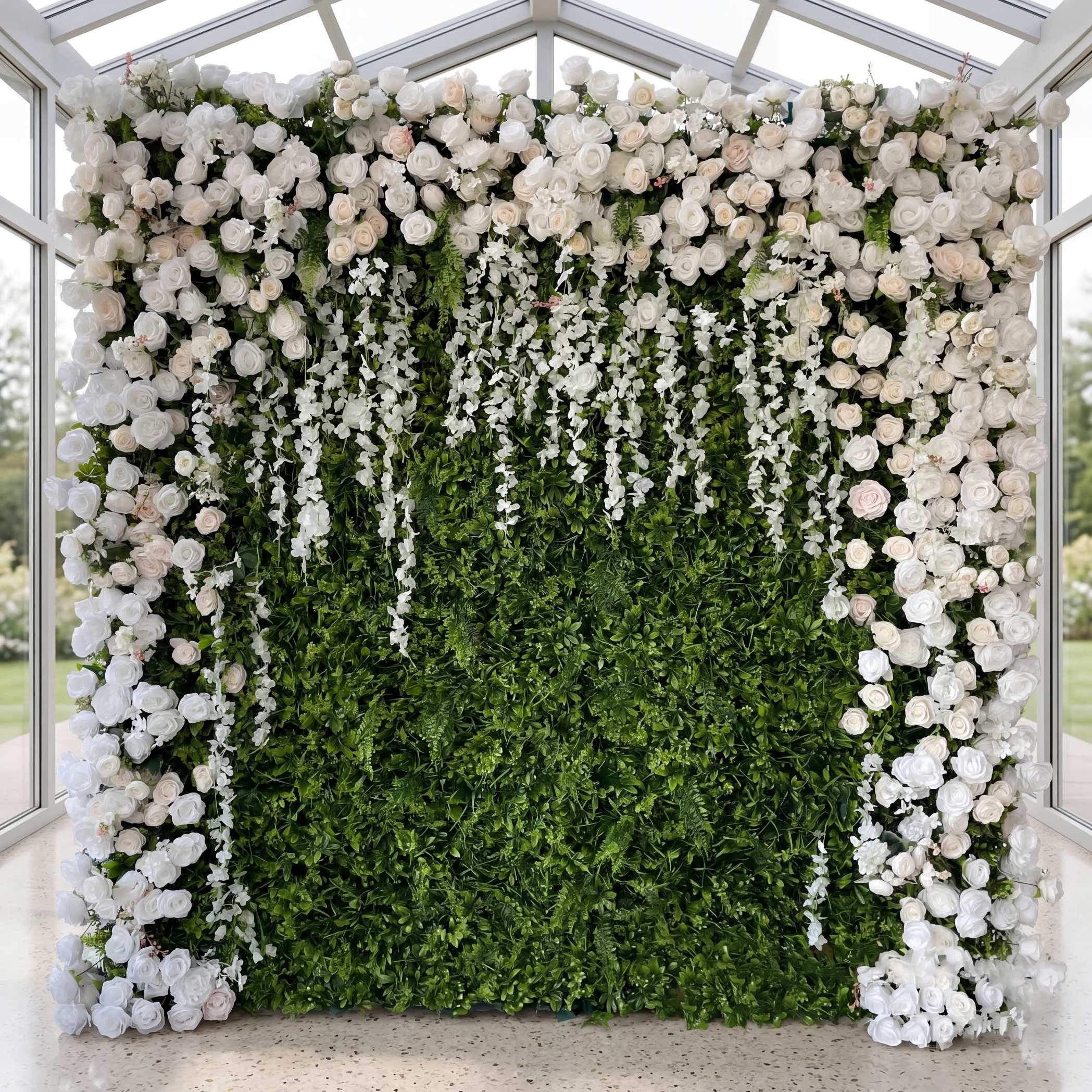 Roseytime Grass Flower Wall Roll Up Fabric Back Greenery Backdrop #RTW015