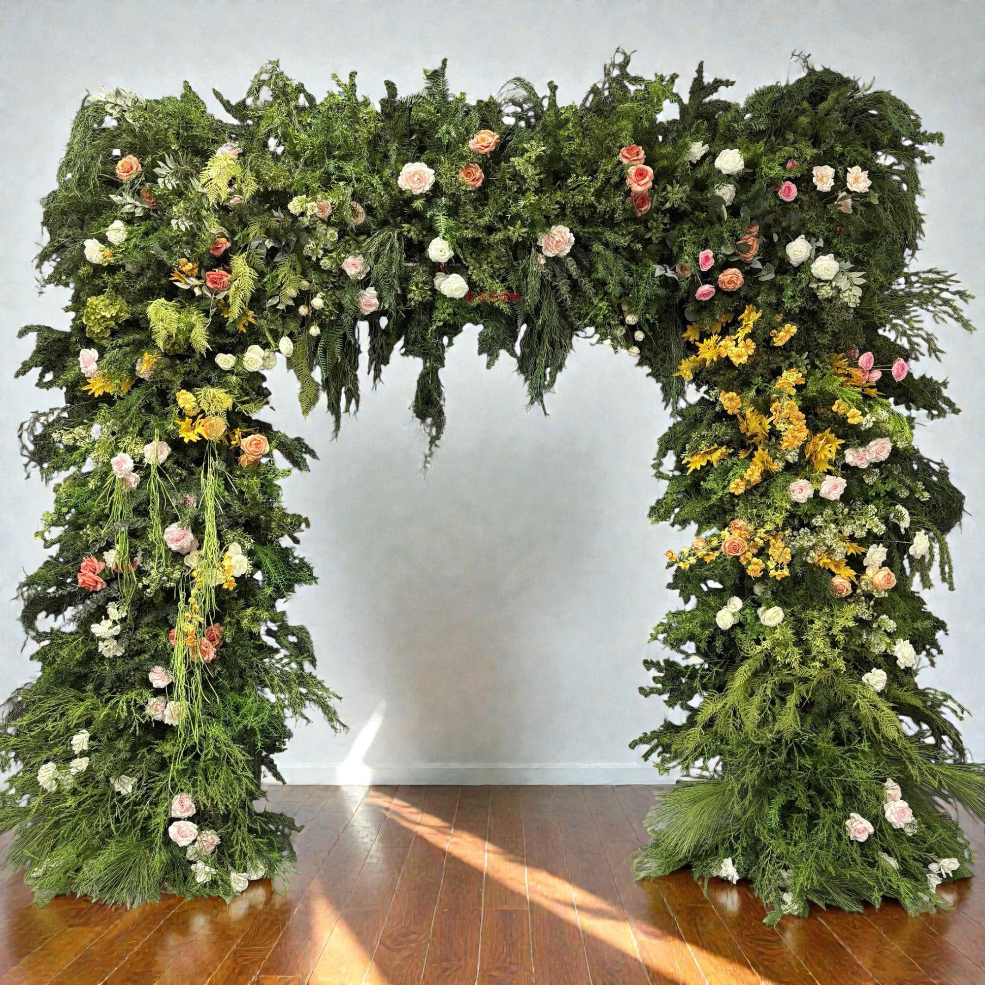 Roseytime Orange Greenery Square Flower Arch Fabric Back#RTA407
